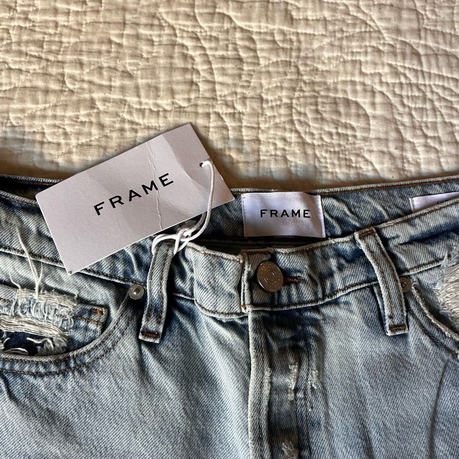 Frame FRAME Denim Le Slouch Distressed Button Fly Light Wash Jeans Size 29" - 6 Thumbnail