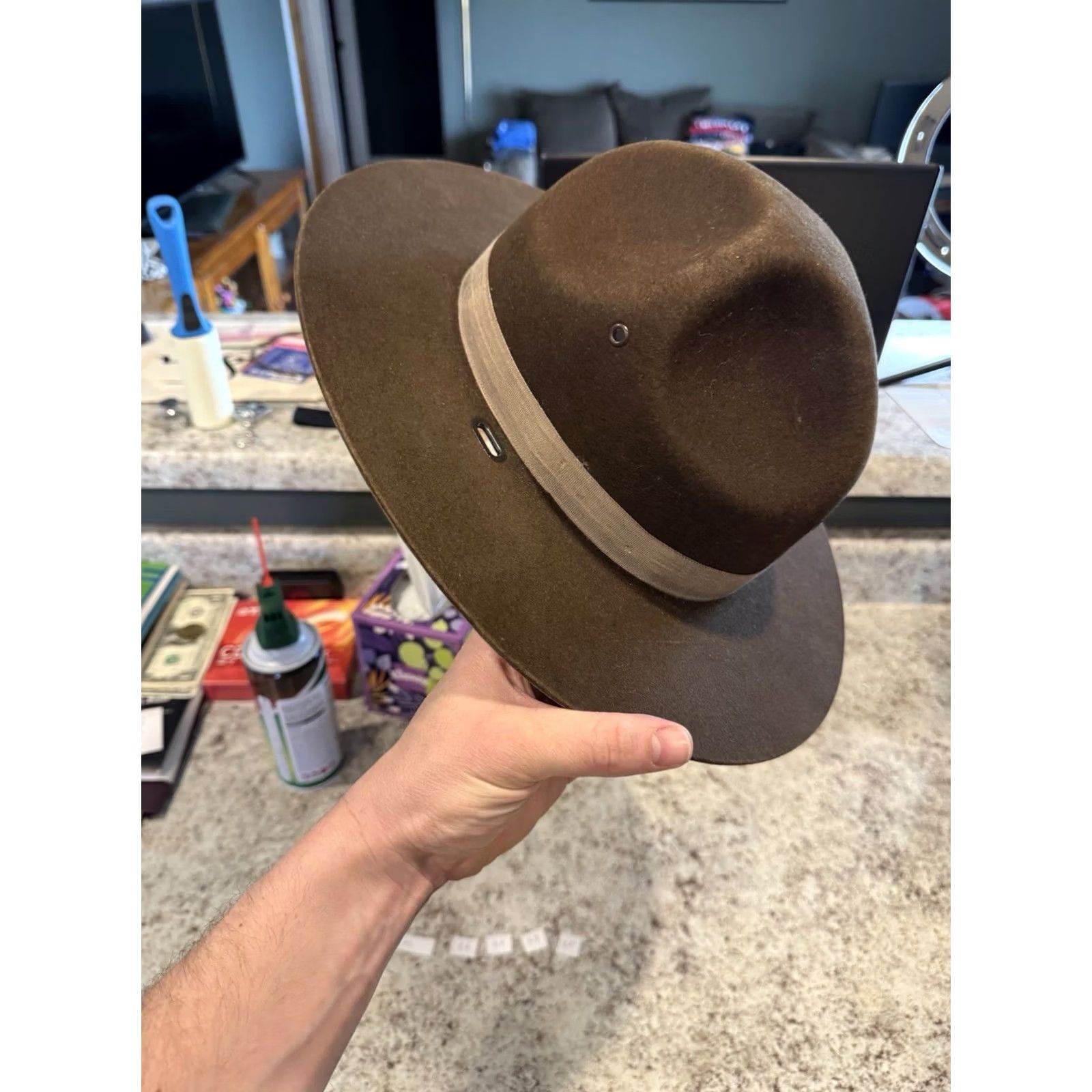 FELT Vintage Stratton USA Wool Felt Drill Sergeant Instructor Hat 7 Self Forming Size ONE SIZE - 3 Thumbnail