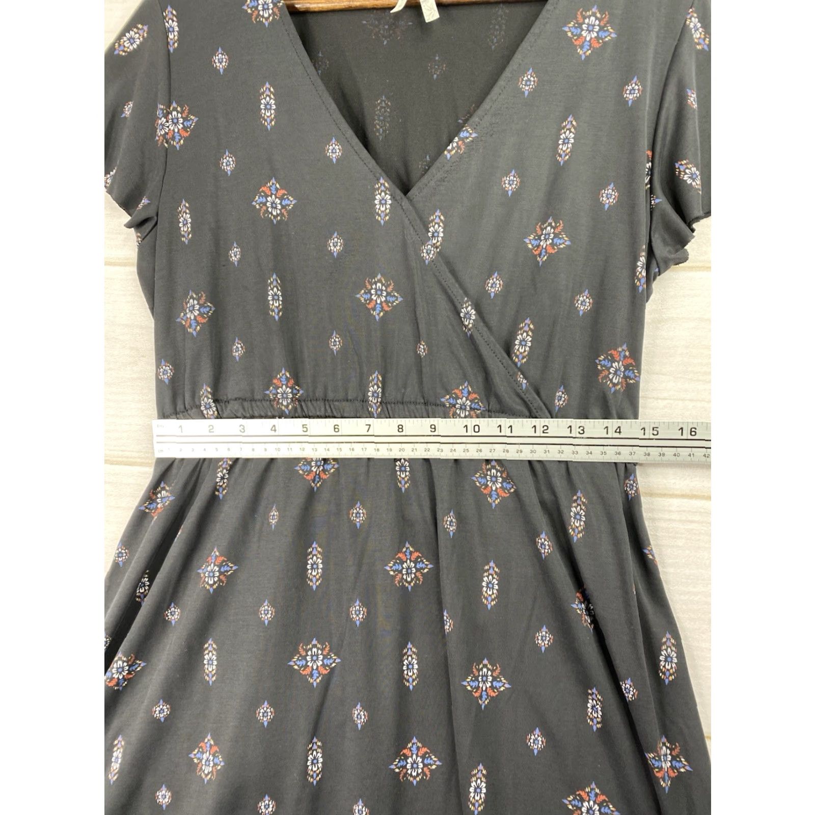 Vintage Mudd Dress Womens XL Black Boho Print Mini Raw Hems Faux Wrap Casual Soft Modal Dress Size XL / US 12-14 / IT 48-50 - 5 Thumbnail