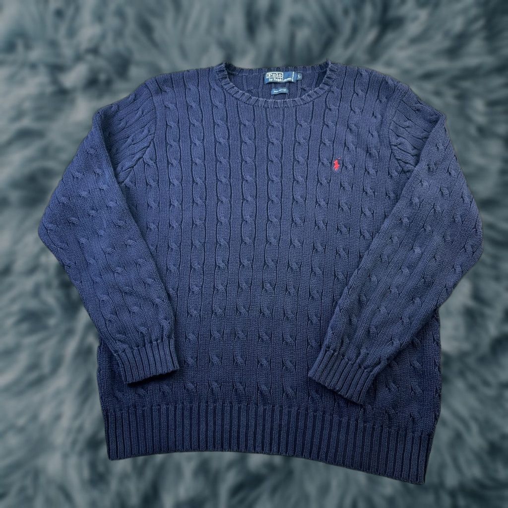 Polo Ralph Lauren Polo Ralph Lauren Sweater Mens Large Blue Cable Knit Pony Cotton Heavy Size US L / EU 52-54 / 3 - 1 Thumbnail