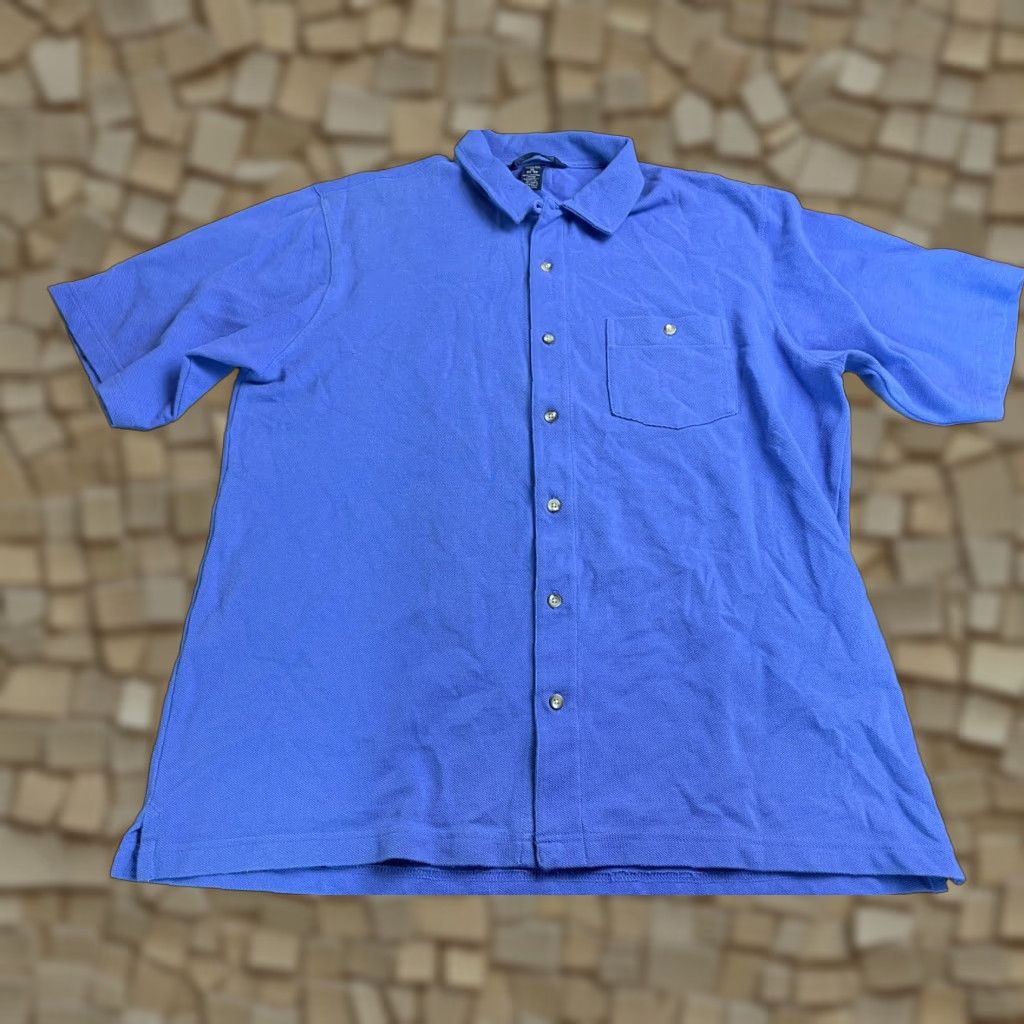 Lands' End Lands' End Shirt Men XL Purple Blue Button Up Short Sleeve Casual Travel Regular Cotton Blend Size US XL / EU 56 / 4 - 1 Thumbnail
