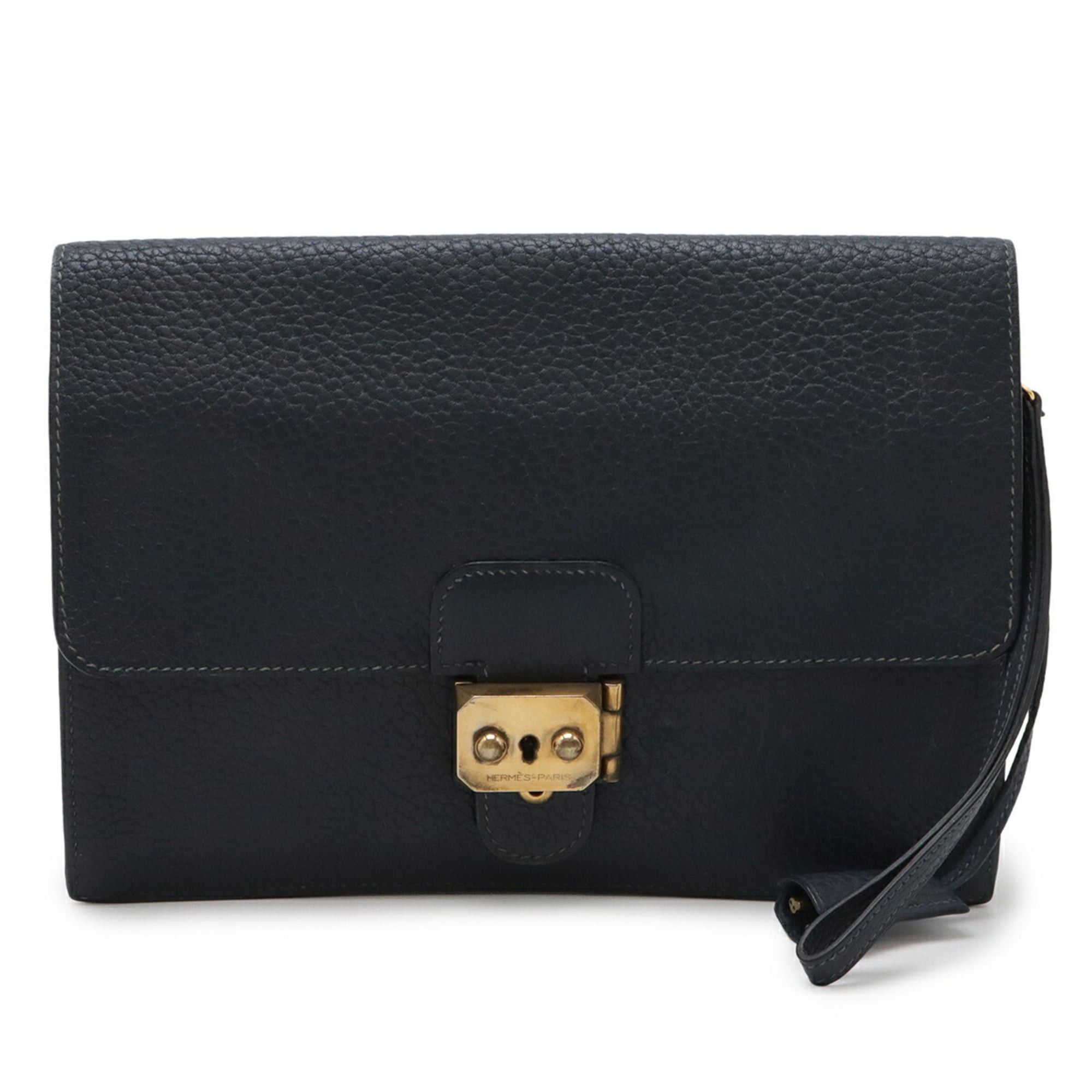 Hermes HERMES Pochette Jet Second Bag Clutch Handbag Fjord Leather Navy Blue □C Stamp Size ONE SIZE - 1 Thumbnail