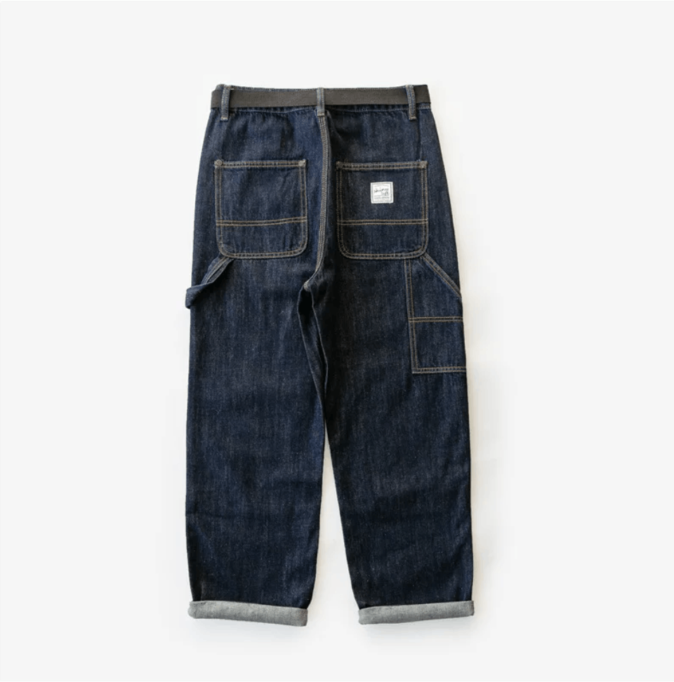image of Vintage Oversize Wide Double Knees Workers Pants Overalls Jeans in Raw Blue, Men's (Size 32)
