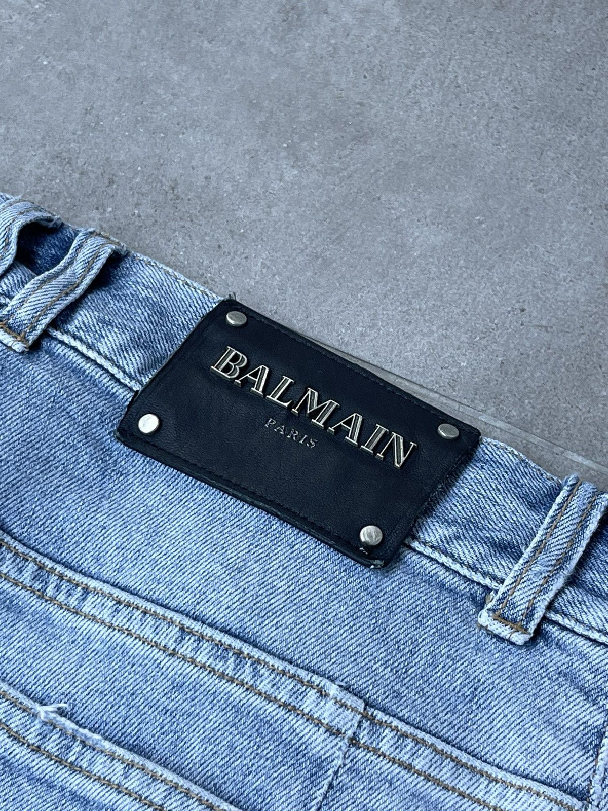 Balmain Balmain Distressed Indigo Biker Denim Pants Size US 31 - 20 Thumbnail