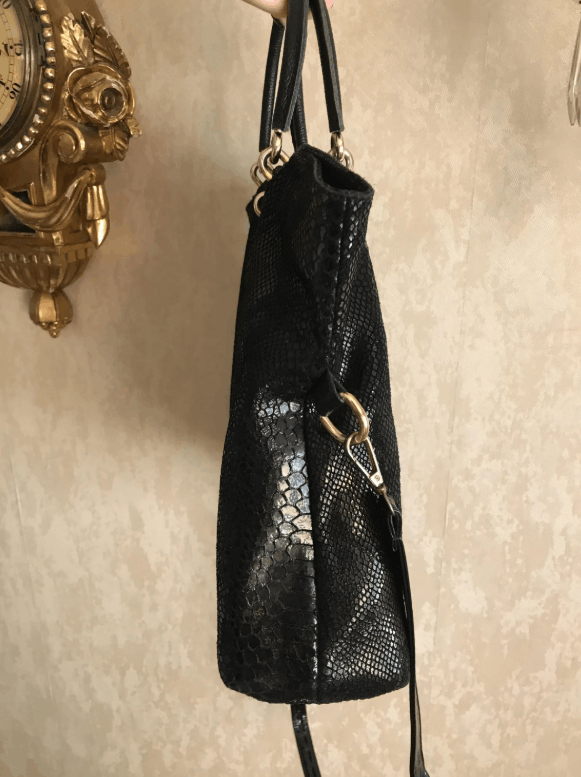 Vintage Black Snake Effect Leather Big Bag by Realer Size ONE SIZE - 4 Thumbnail