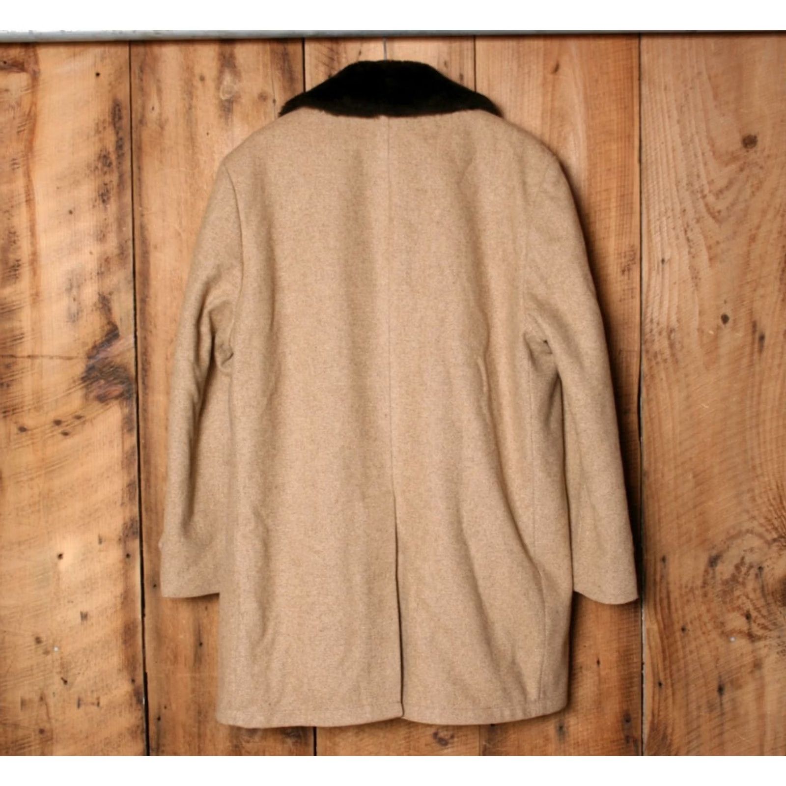 Vintage VINTAGE Lakeland Coat | Tan Wool Blend Top Coat w/Faux Fur Collar & Lining Sz. 44 Mens Overcoat Winter Fall Size US XXL / EU 58 / 5 - 7 Thumbnail