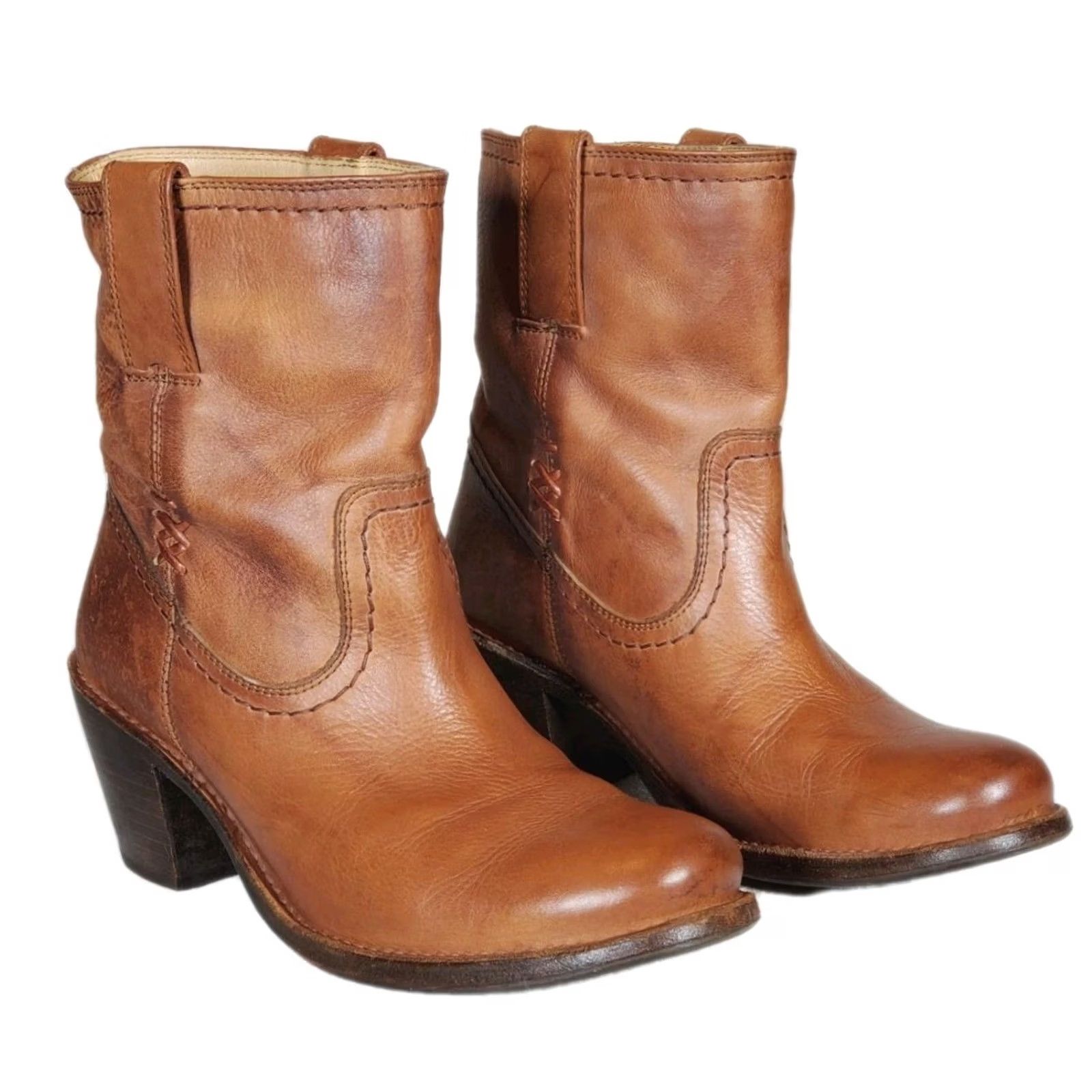 Frye Frey e Carmen X Stitch Short Boots Saddle Brown Leather 76203 Women's US 8 B Boots Size 30" / US 8 / IT 44 - 2 Thumbnail