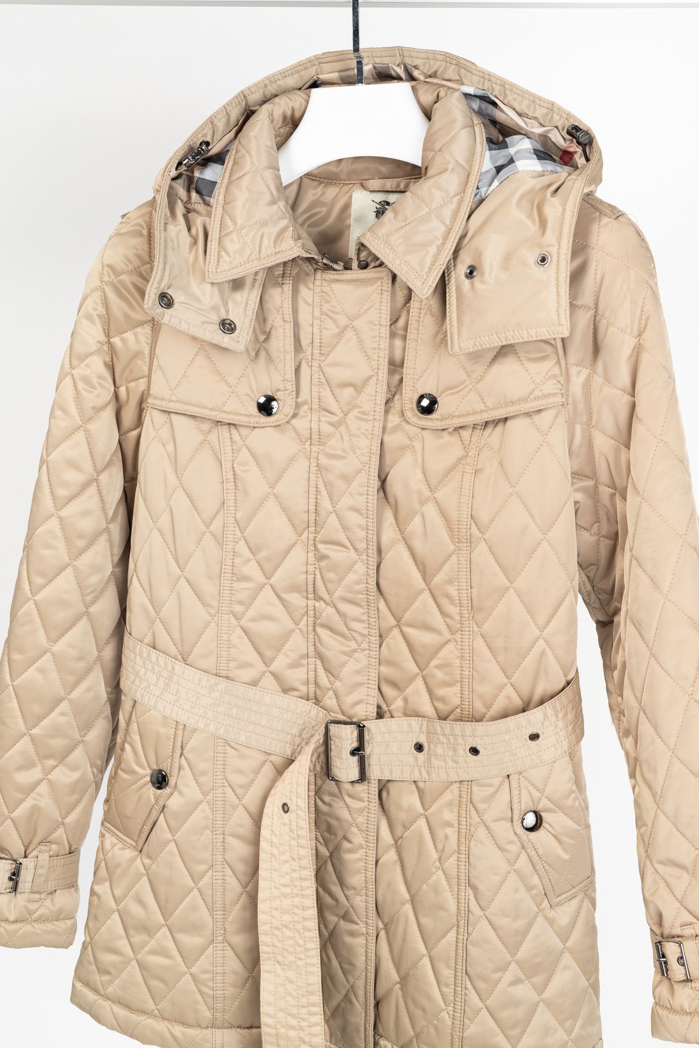 Burberry Burberry Tan Quilted-Taffeta Belted Hooded Jacket Size M / US 6-8 / IT 42-44 - 3 Thumbnail