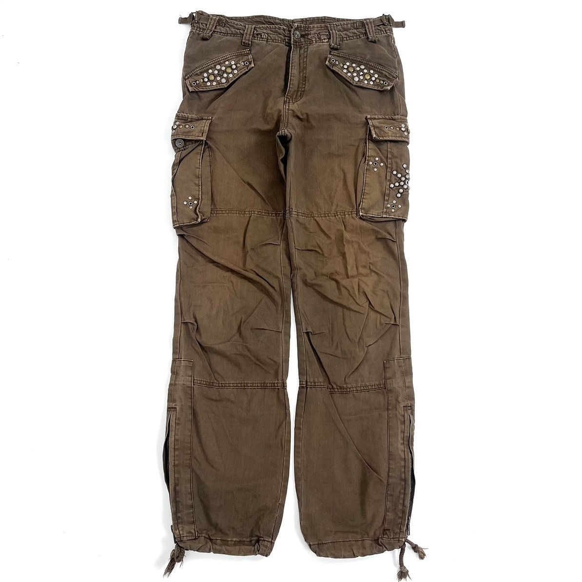 If Six Was Nine 2000s Crazy Bondage Studded Cargo Pants Lgb Goa Punks Style Size US 33 - 6 Thumbnail