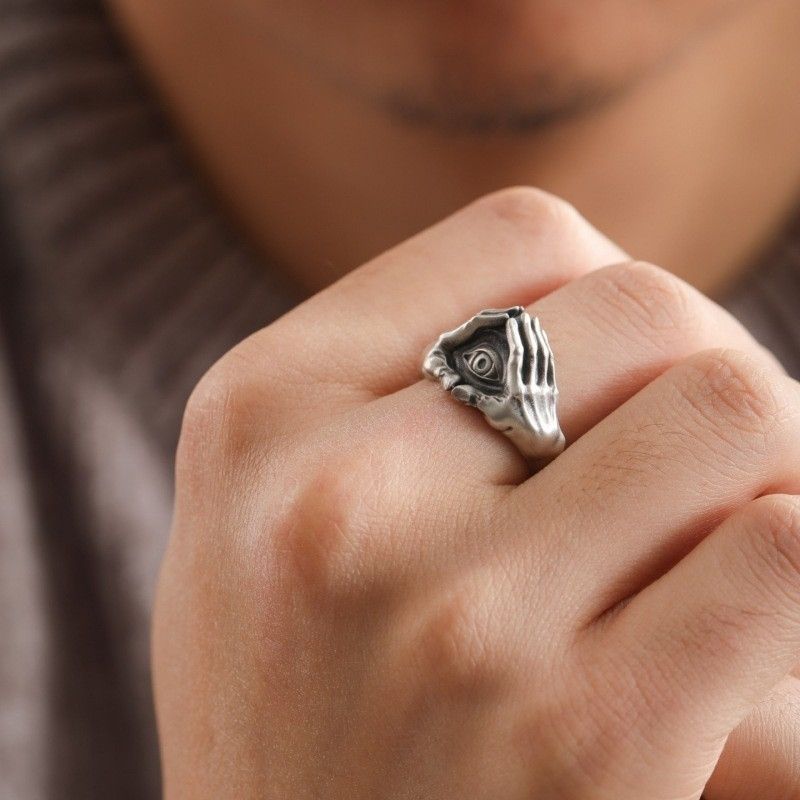 Sterling Silver × Vintage Resizable 925 Sterling Silver Hand Eye Ring Size ONE SIZE - 2 Thumbnail
