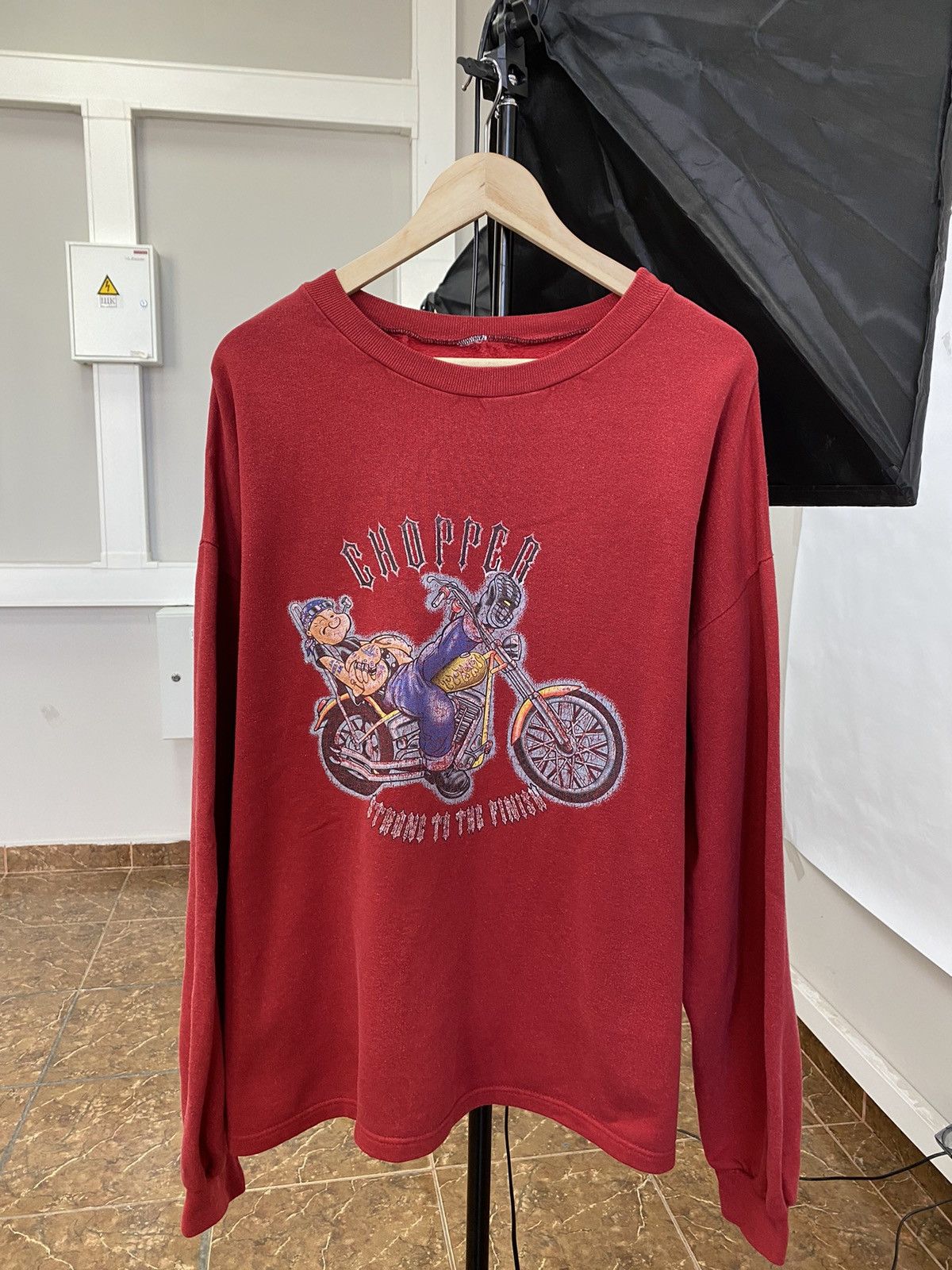 West Coast Choppers 🇺🇸 Vintage 80s Popeye Chopper Strong To The Finish Sweatshirt Size US XXL / EU 58 / 5 - 1 Thumbnail