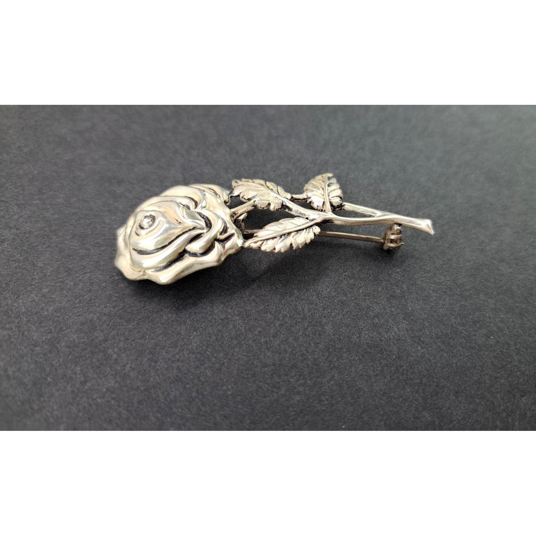 Vintage Vintage Sterling Silver Rose Brooch Pin Detailed Floral Size ONE SIZE - 4 Thumbnail