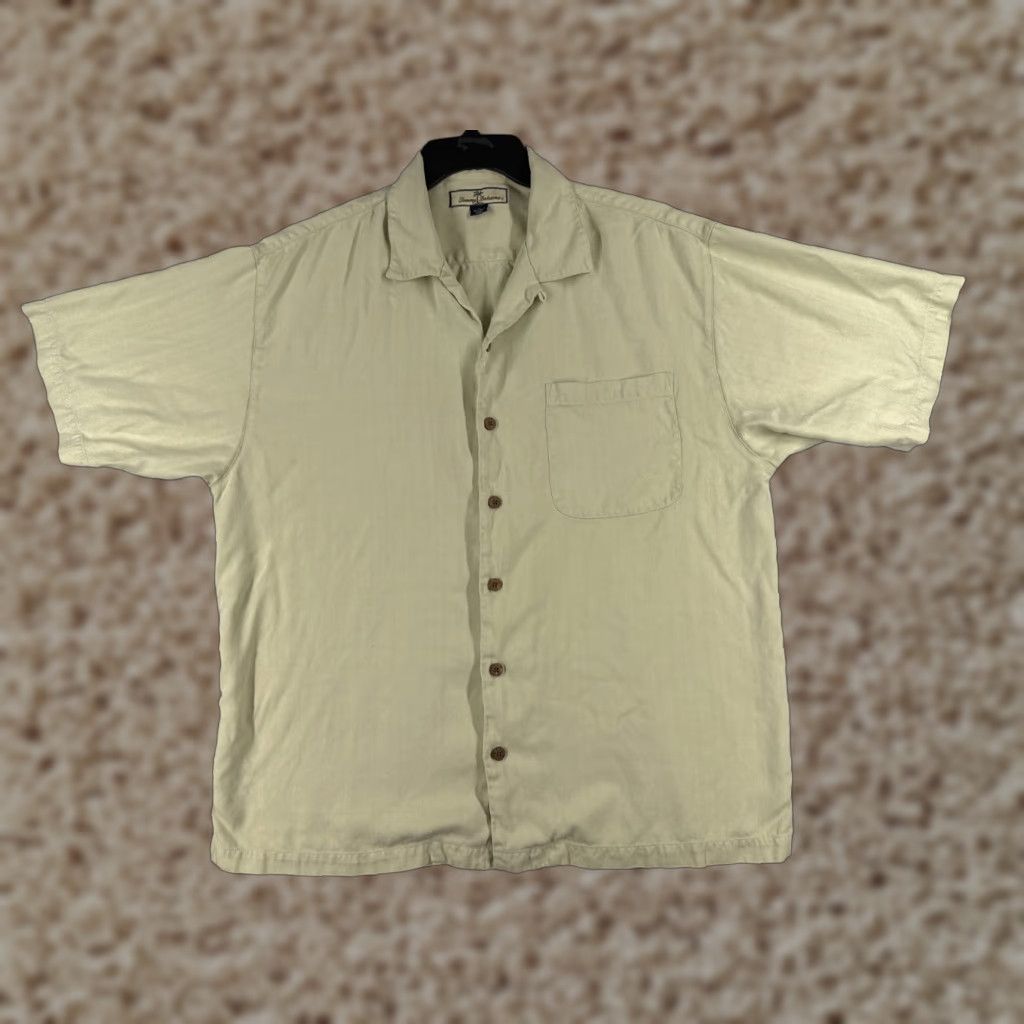 Tommy Bahama Tommy Bahama Shirt Men Large Yellow 100% Silk Button Up Short Sleeve Herringbone Size US L / EU 52-54 / 3 - 1 Thumbnail