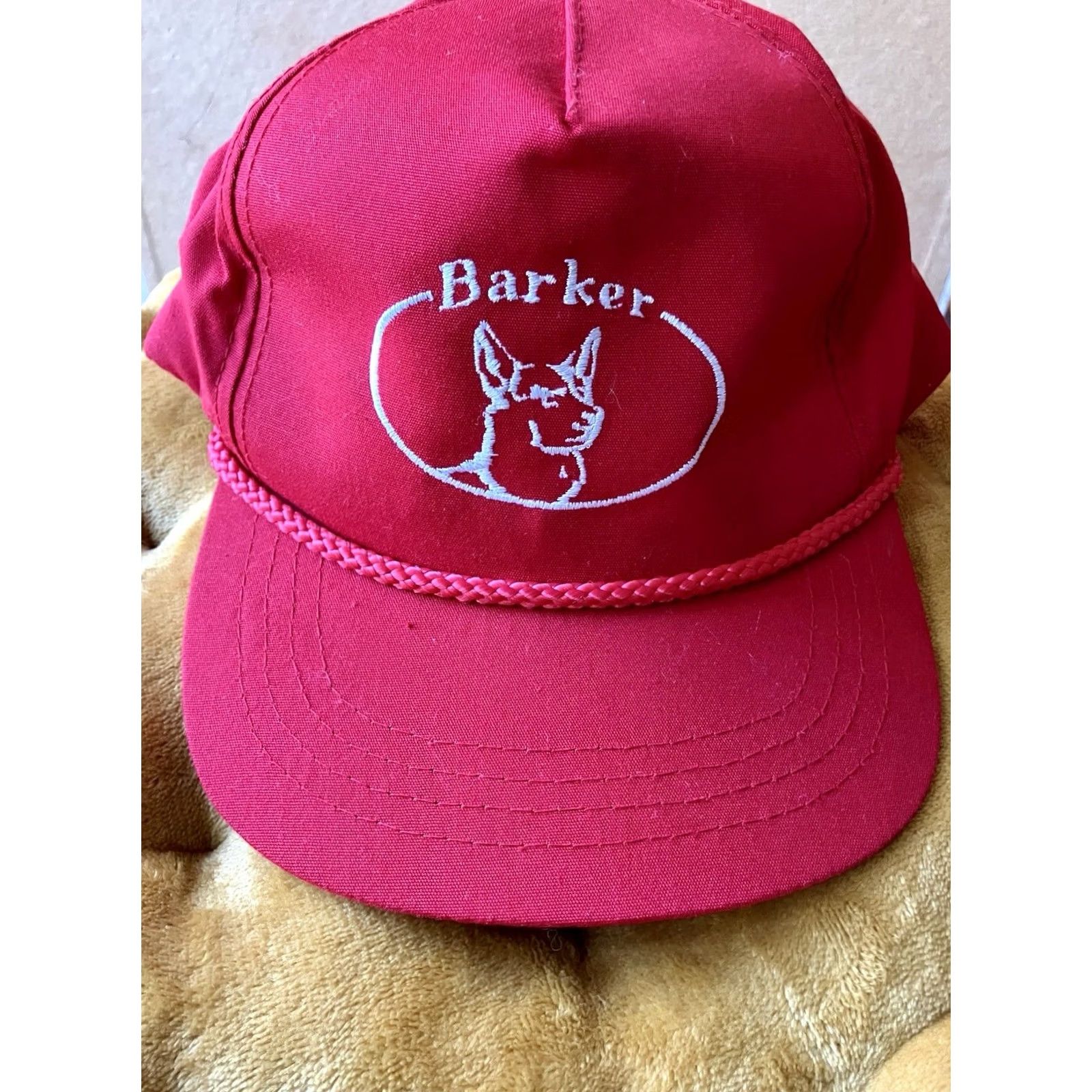 Barker VINTAGE Barker Dog Red Hat Cap Snap Back Adult Cotton Logo SpellOut Canvas Cap Size ONE SIZE - 2 Thumbnail