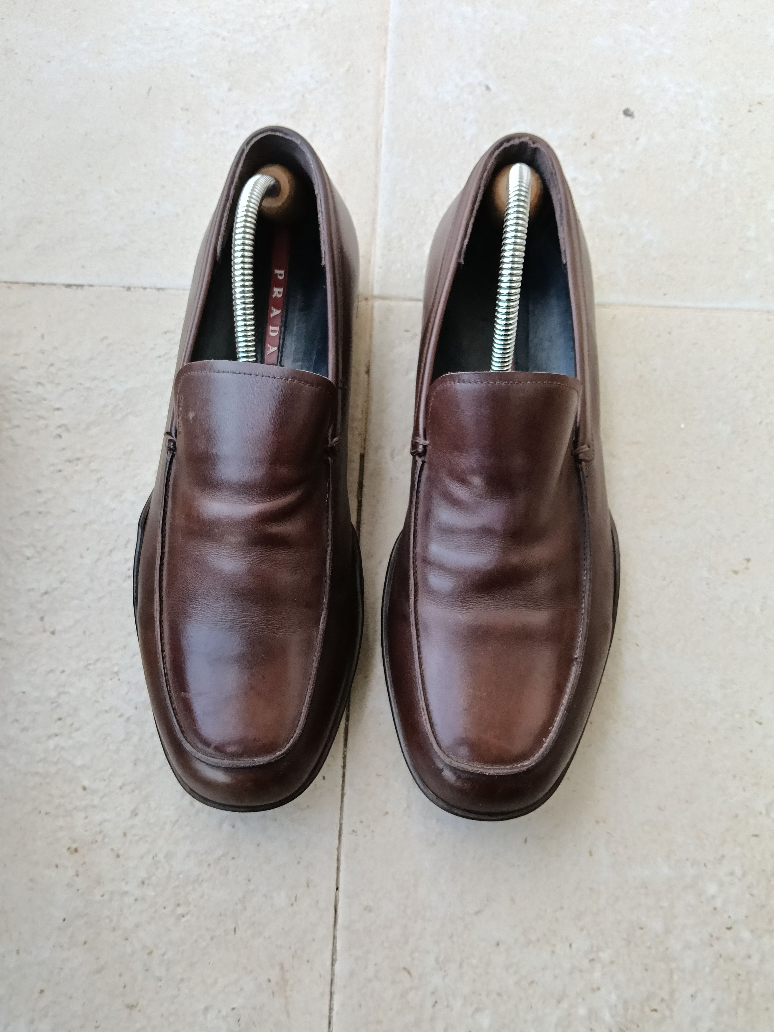 Prada Brown Leather‎ Slip On Loafers- size 9 $795 Mens Brown Blue Prada Leather Loafers Sz 8 UK / 9 US  main image 3