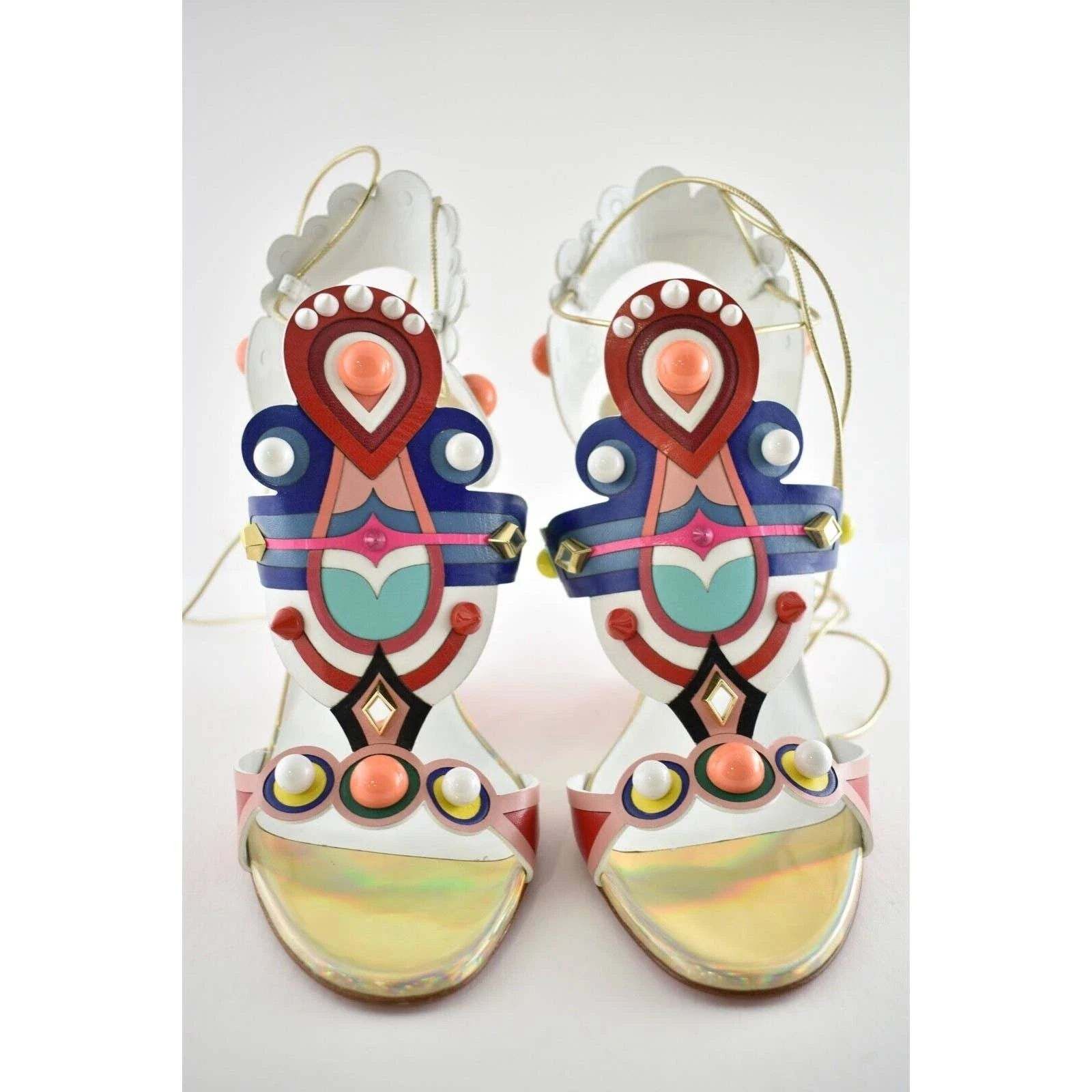 Christian Louboutin Papagaya Levita 100 Multicolor Lace Up Wedge Sandal Heel 37 Size US 7 / IT 37 - 6 Thumbnail