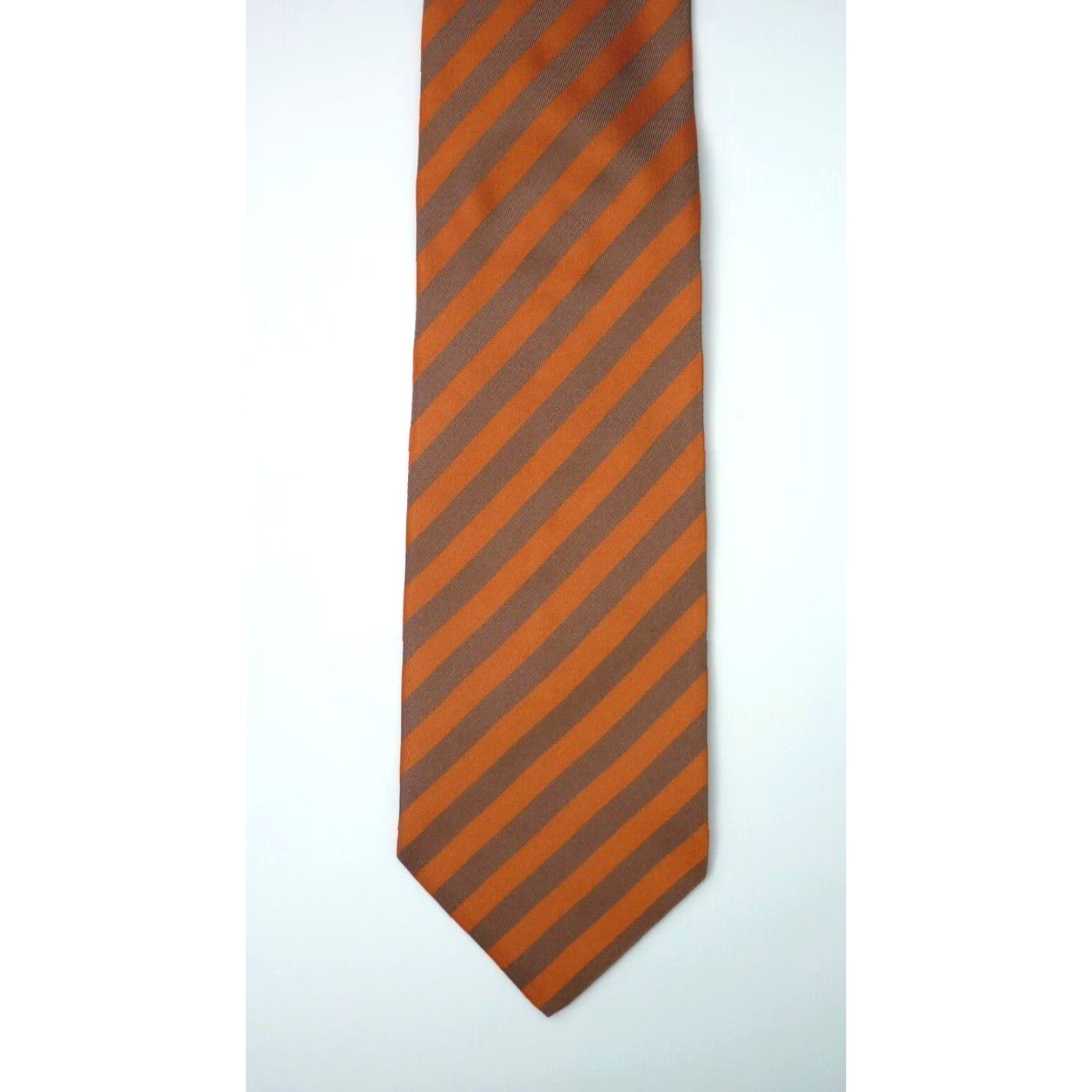 Yves Saint Laurent VINTAGE Yves Saint Laurent Men's Tie Silk 61" Long 3.75" Wide Stripes Made in Italy Orange & Brown Size ONE SIZE - 4 Thumbnail