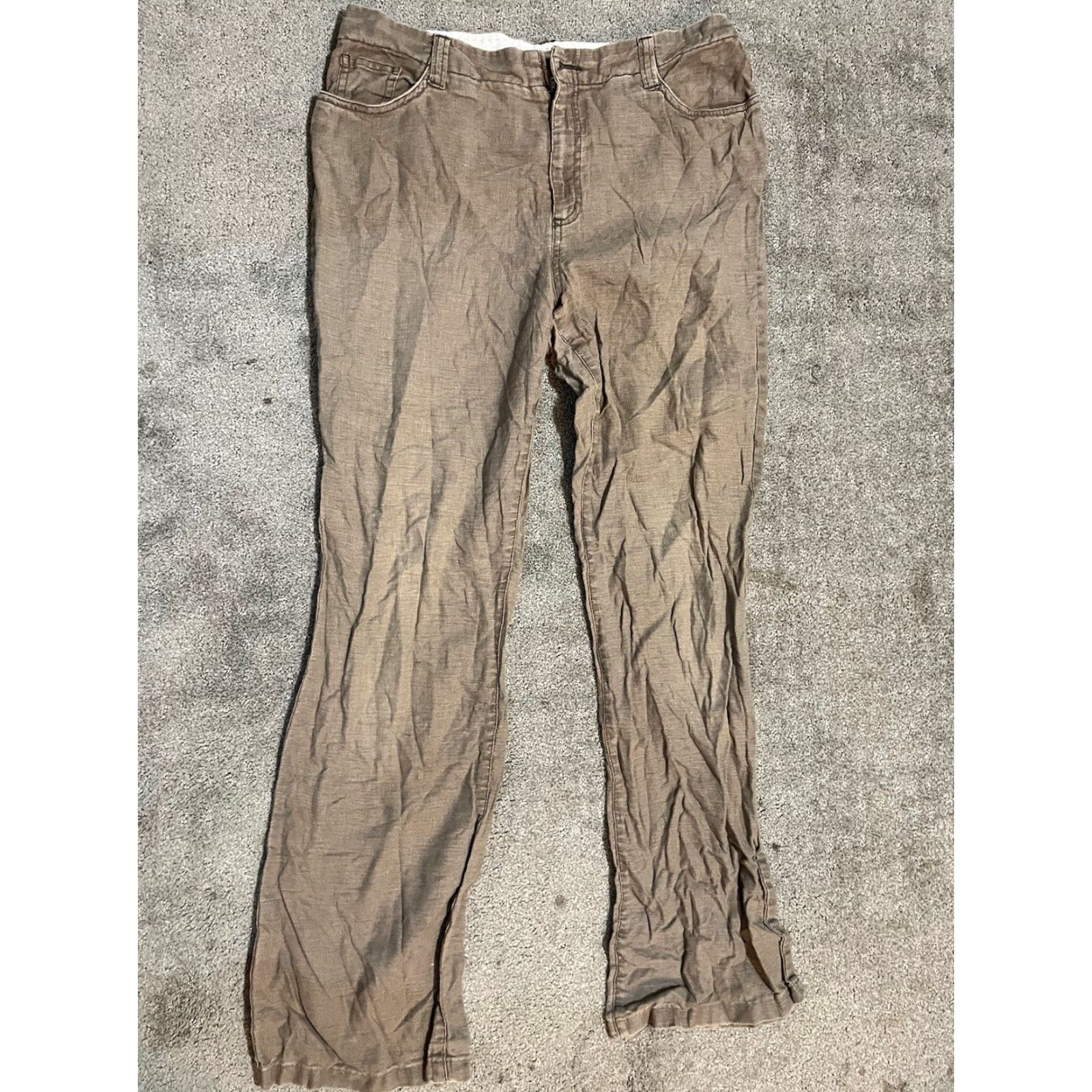Lands' End Women Lands' End Linen Cotton Pants Beige Brown Size 10 Linen Blend Straight Wide-Leg Size 32" / US 10 / IT 46 - 2 Thumbnail