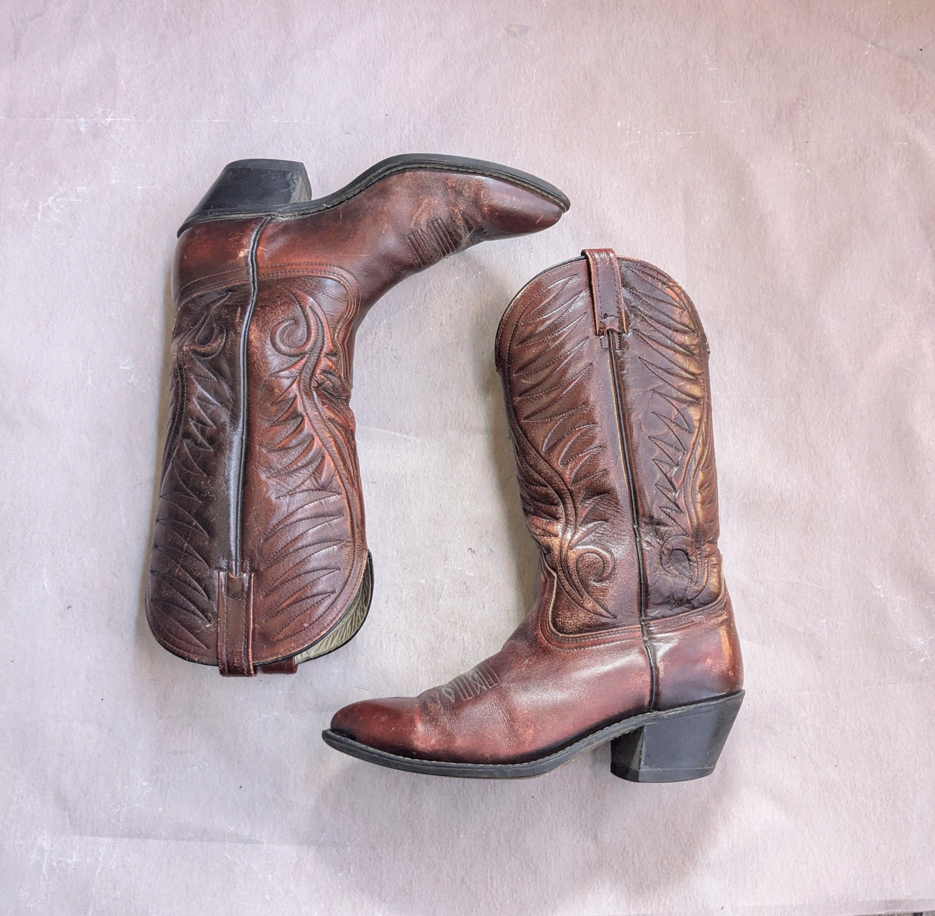 Acme Cowboy Boots Brown Leather 9 D USA