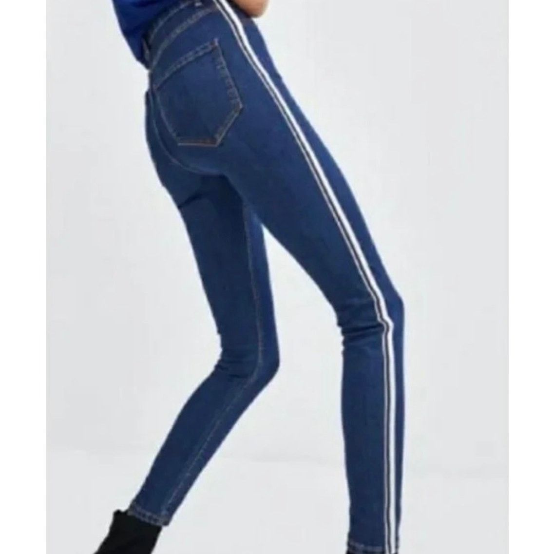 Zara Zara Trafaluc Striped High Rise Skinny Jeans 10 Blue Stretch Size 32" / US 10 / IT 46 - 1 Thumbnail
