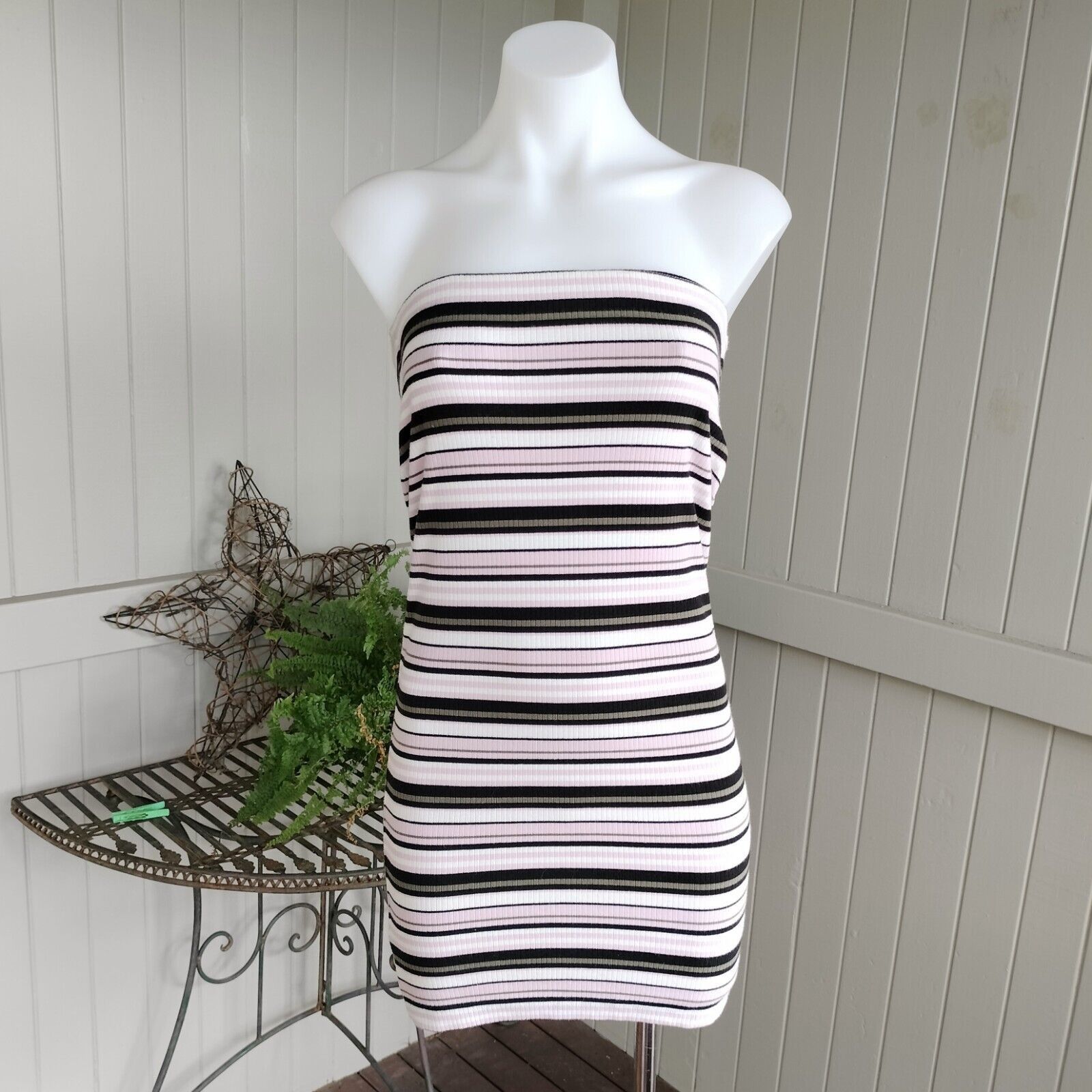 Designer Sportsgirl Skirt Pink High Waisted Striped Midi Bodycon Size 24" / US 00 / IT 34 - 2 Thumbnail