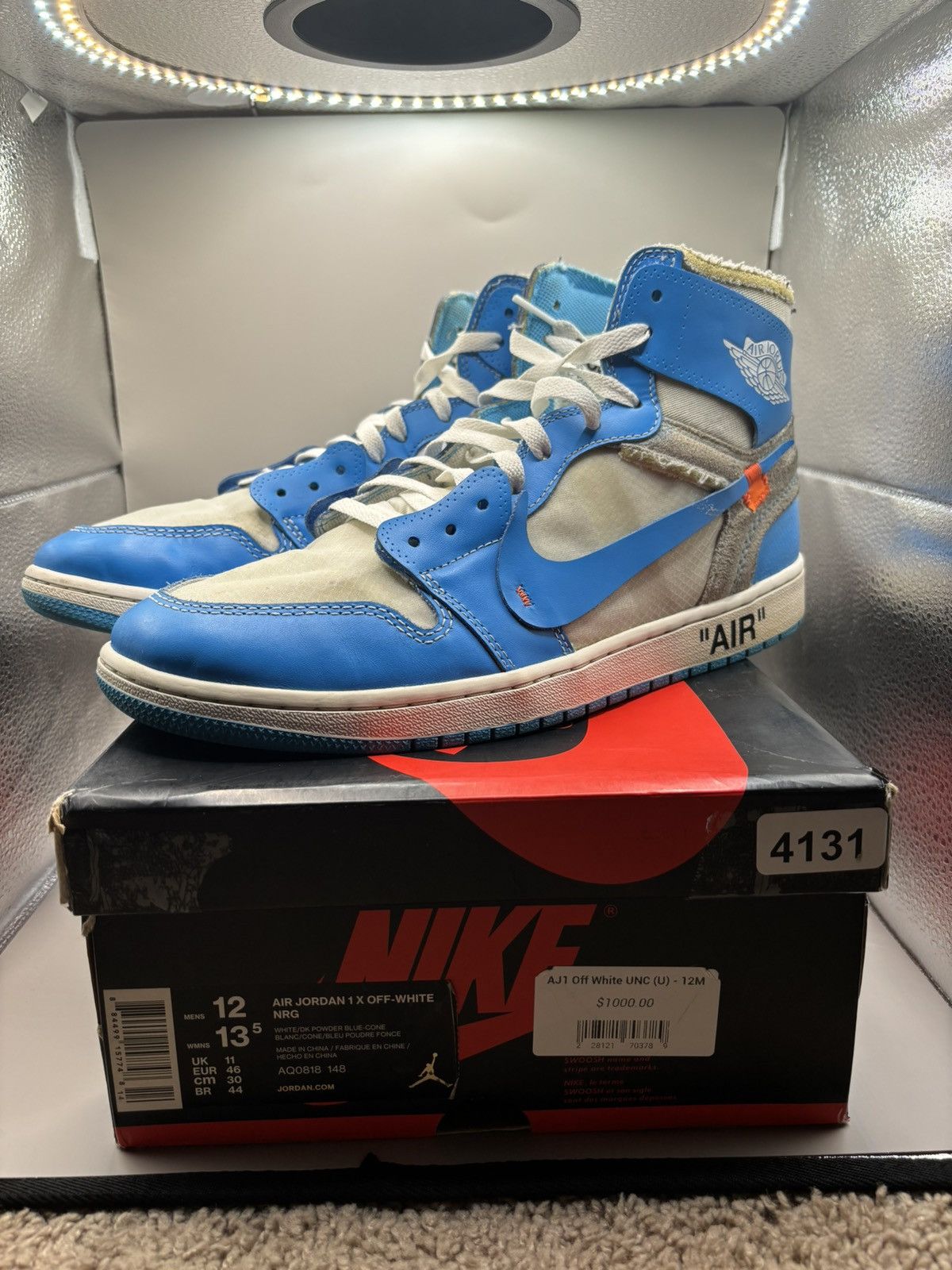 image of Jordan Nike Jordan 1 Off White Unc Shoes in Blue, Men's (Size 12)