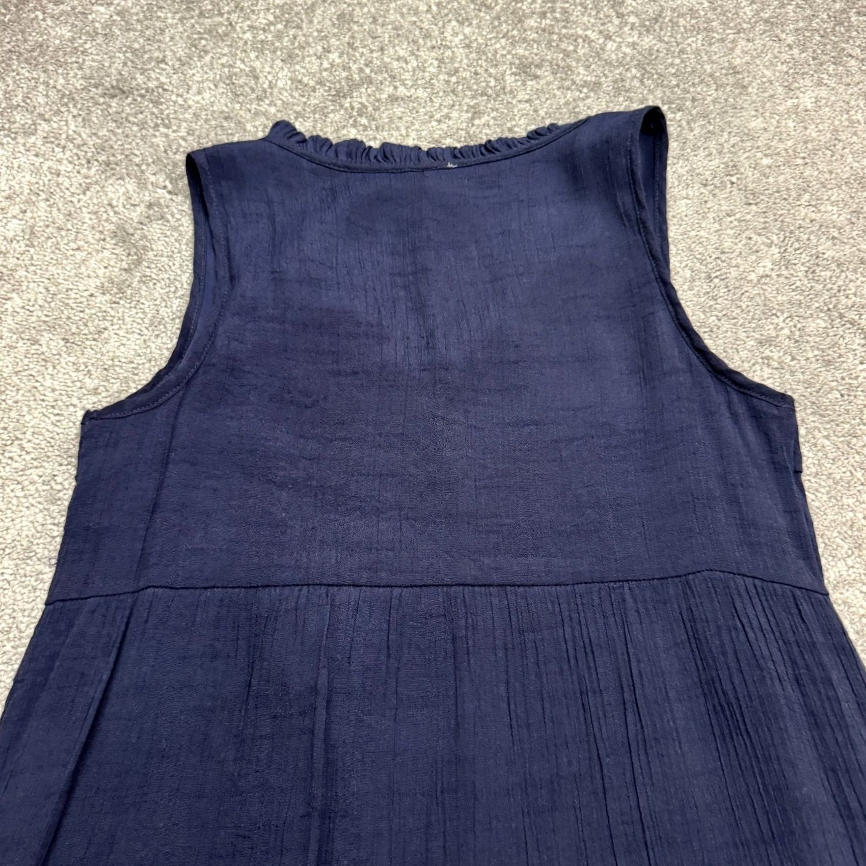 Vintage Naif Tiered Tasseled Midi Shift Dress Womens Medium Navy Blue Sleeveless Boho Size M / US 6-8 / IT 42-44 - 4 Thumbnail