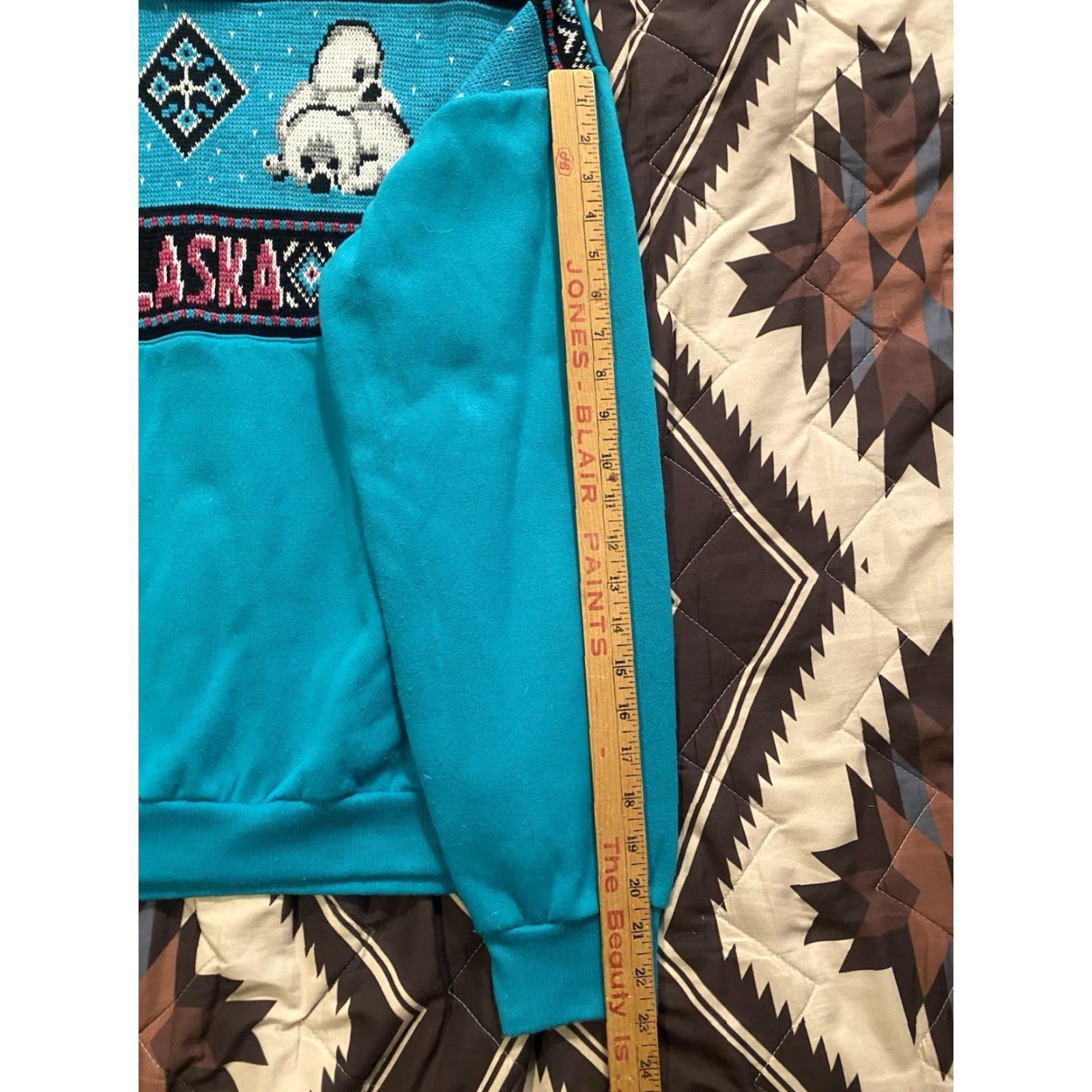 Vintage VINTAGE Heartland Women's Sweater Geometric Aztec Turquoise Raglan Sleeve Mock Neck L Regular Green Pullover 80s 90s Size L / US 10 / IT 46 - 5 Thumbnail