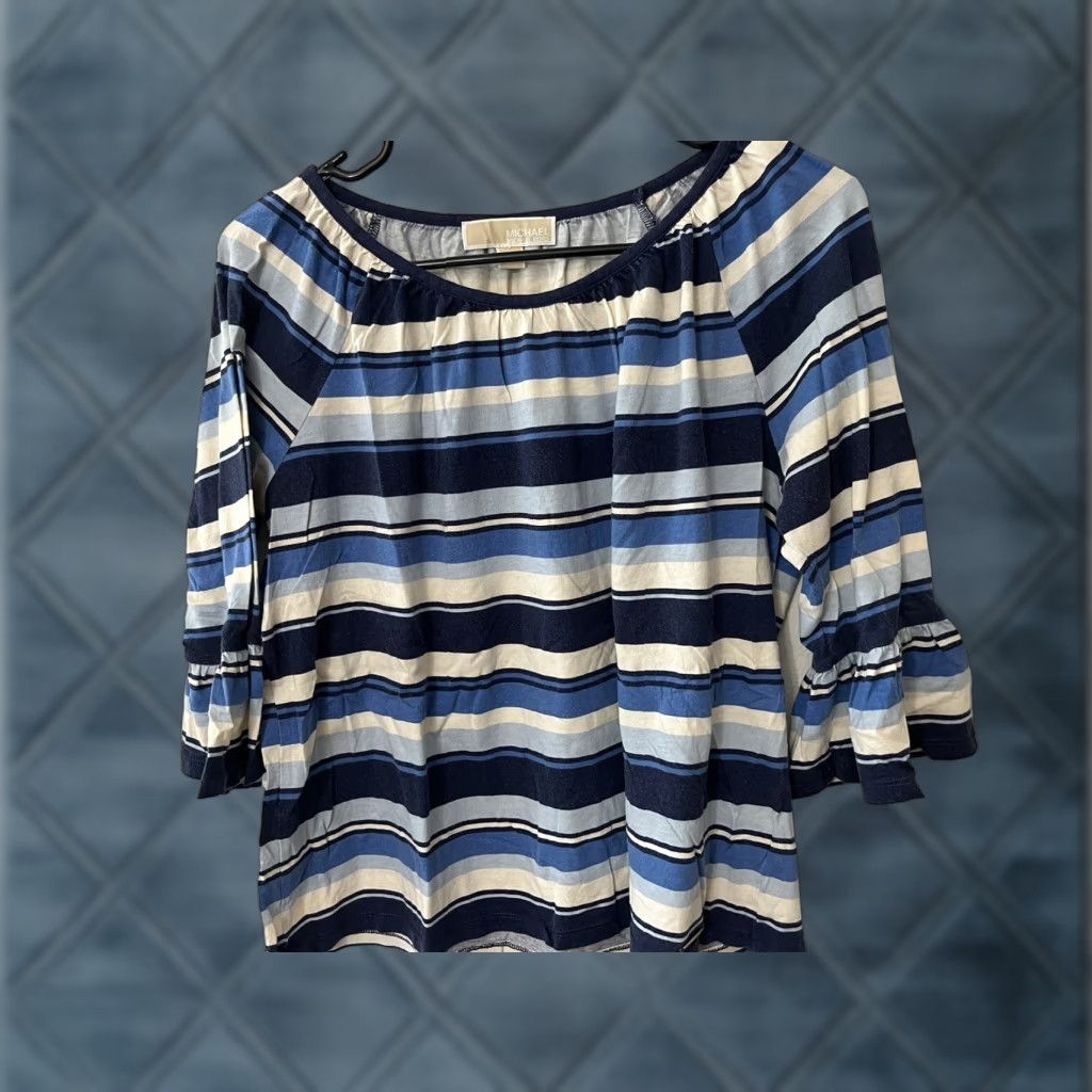 Michael Kors Michael Kors Shirt Womens Medium Blue Striped Long Sleeve Cotton Casual Shirt Size M / US 6-8 / IT 42-44 - 1 Thumbnail