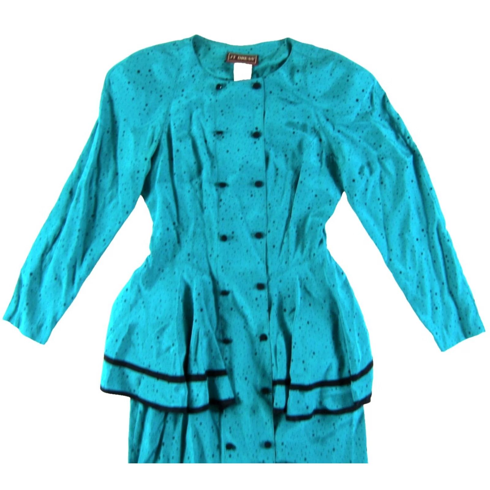 Altea VINTAGE JT DRESS Teal Green Black Polka Dot Rayon Long sleeve Midi Dress 8 Women Size M / US 6-8 / IT 42-44 - 4 Thumbnail