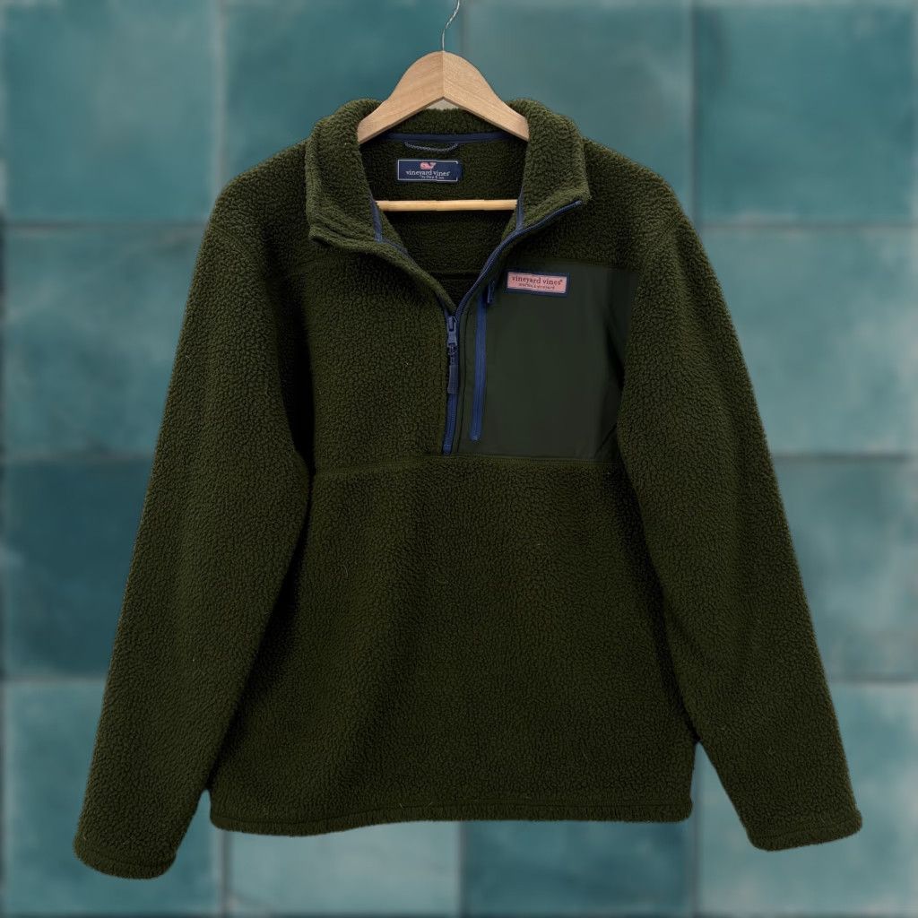 Vineyard Vines Vineyard Vines Stillwater 1/2-Zip Sherpa Fleece Pullover Mens Medium Green Whale Shirt Size US M / EU 48-50 / 2 - 1 Thumbnail
