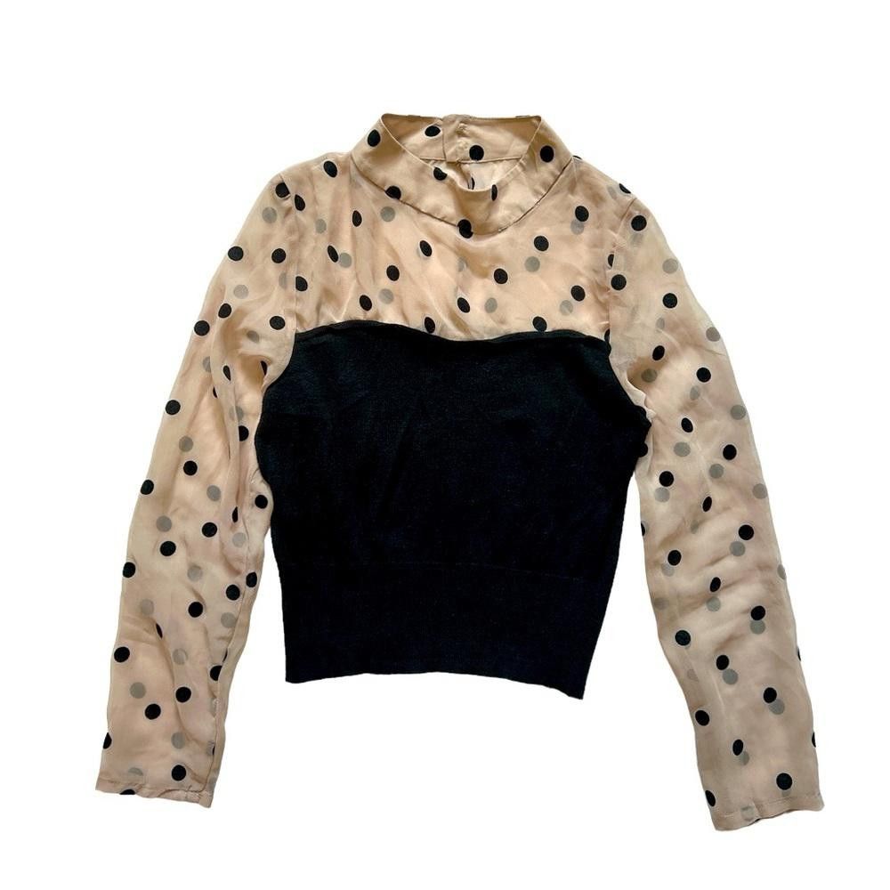 Designer Mesh cute Long sleeve polka dot office top Size S / US 4 / IT 40 - 1 Thumbnail