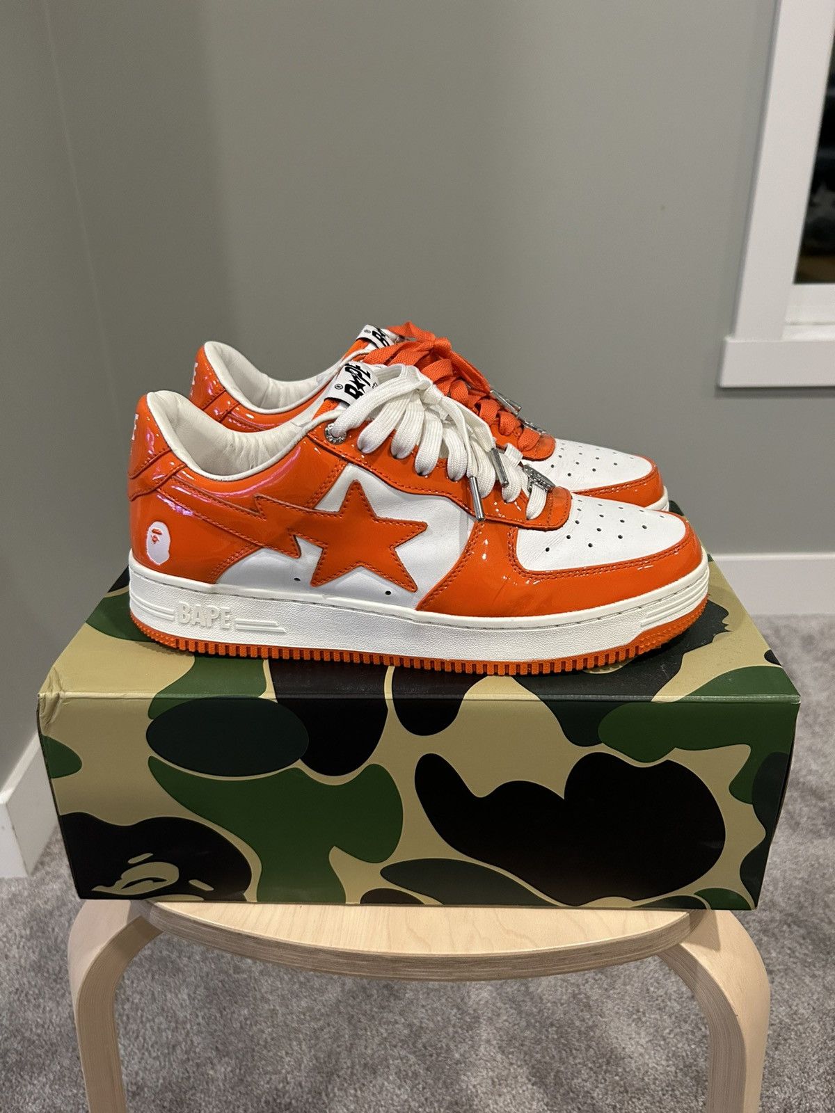 Bape A Bathing Ape Original Bapesta Low 'Orange White' Size US 10 / EU 43 - 3 Thumbnail