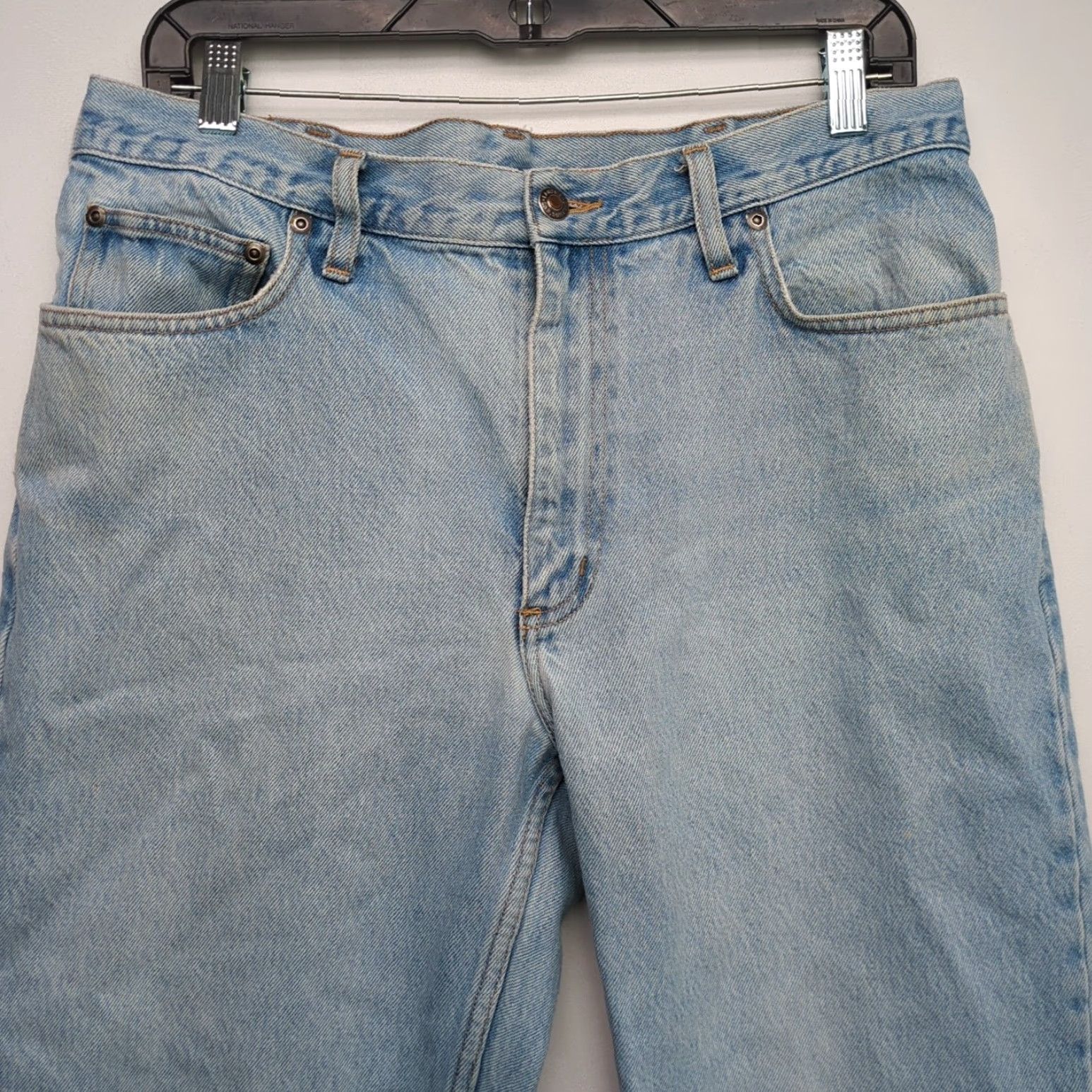 Lands' End VTG Lands End Jeans Men's 34x28 Blue Light Wash Relaxed Straight Leg Jeans USA Regular Slim 5-Pocket Denim Cotton Belt Loops Buttons Mens Size US 34 / EU 50 - 2 Thumbnail
