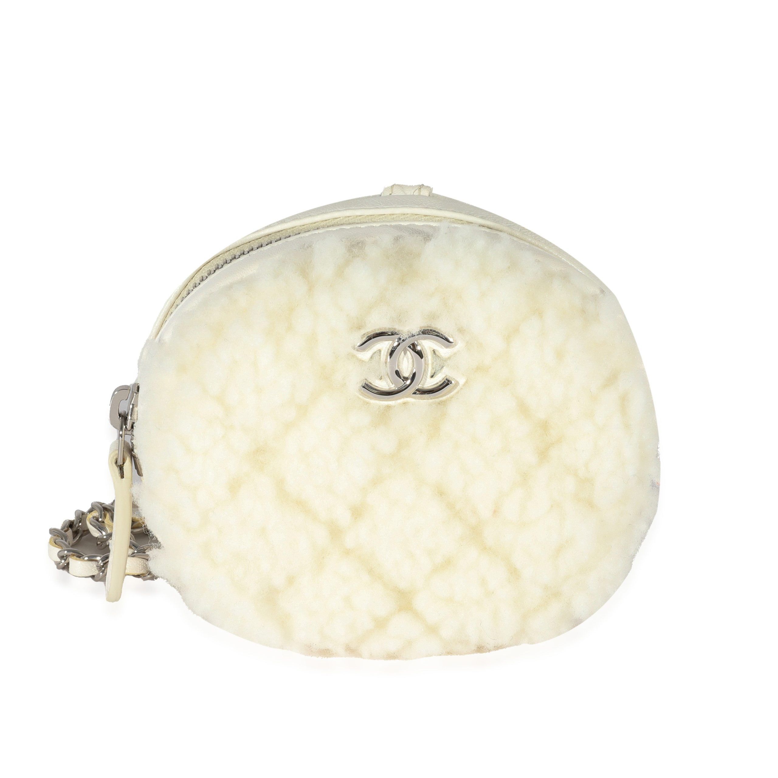 image of Chanel 21N White Shearling Coco Neige Mini Circle Clutch On Chain, Women's