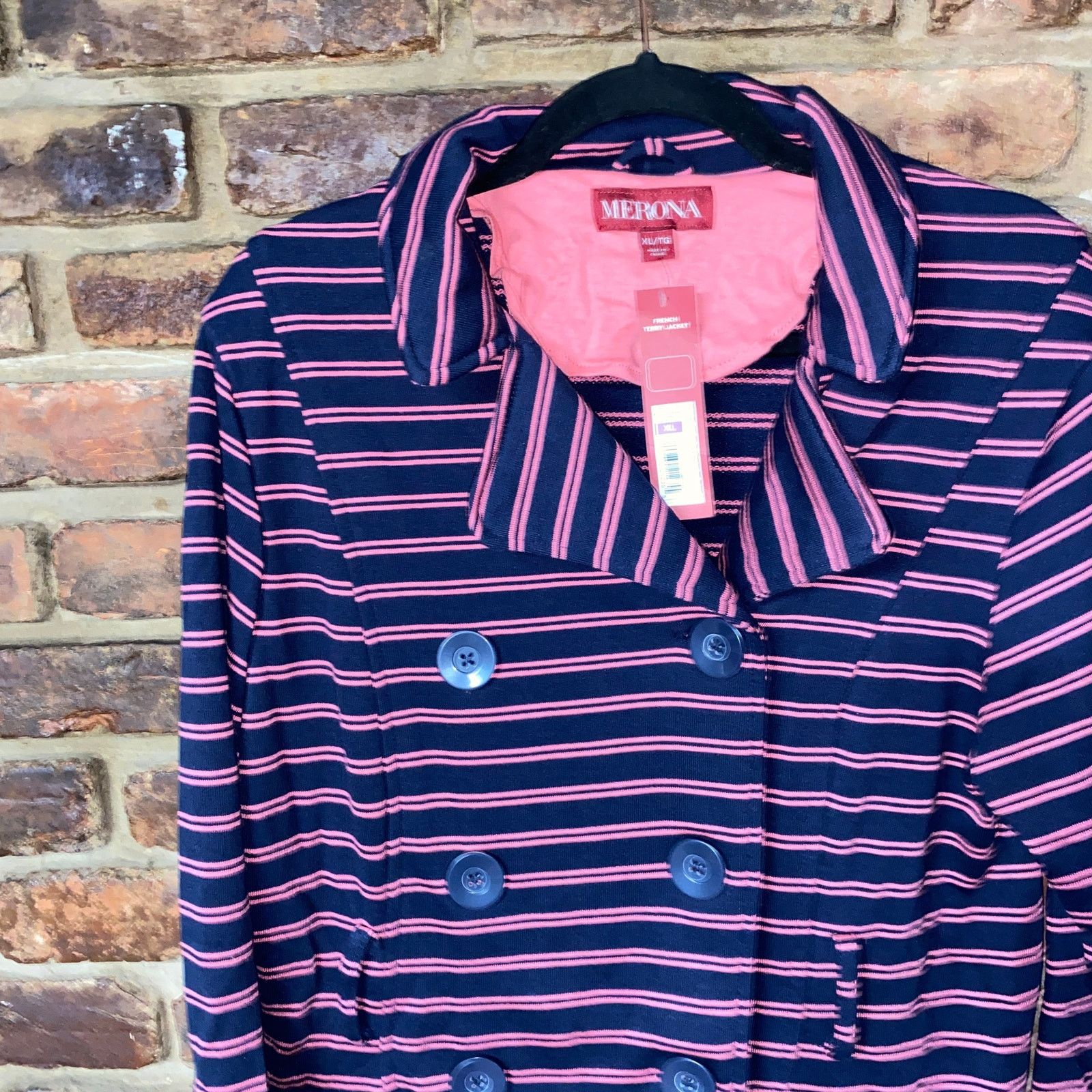 Merona NWT Merona Navy Blue Pink Double Breasted Knit Jacket XL Size XL / US 12-14 / IT 48-50 - 2 Thumbnail