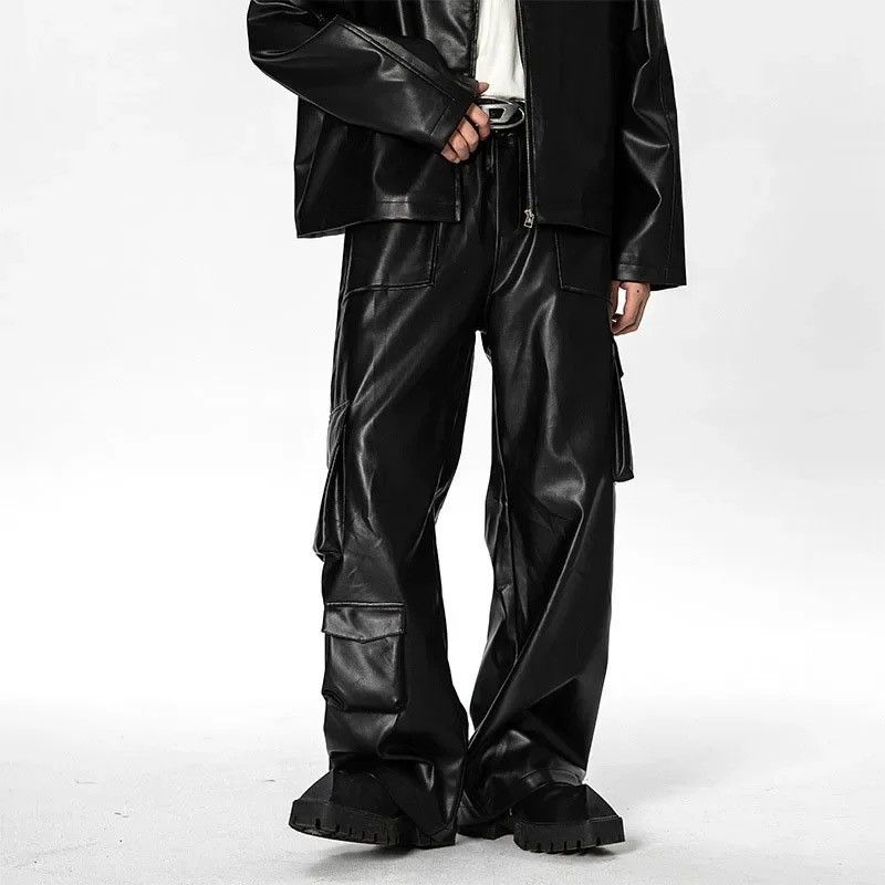 image of High Street Pu Leather Cargo Pants in Black, Men's (Size 31)