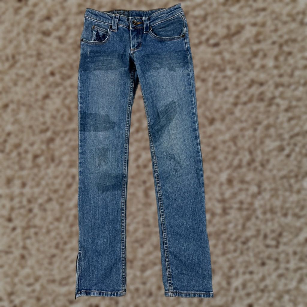OBEY Jeans 0 24x29 Blue Denim Straight Ankle Zip Studded Womens