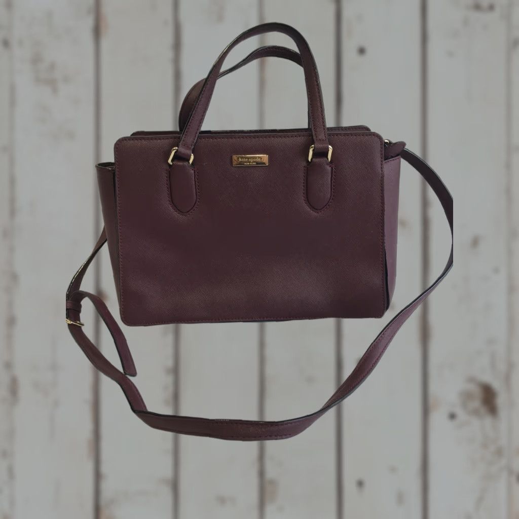 Vintage kate spade new york Laurel Handbag Satchel Burgundy WKRU5392 Shoulder Strap Medium Womens Size ONE SIZE - 1 Thumbnail