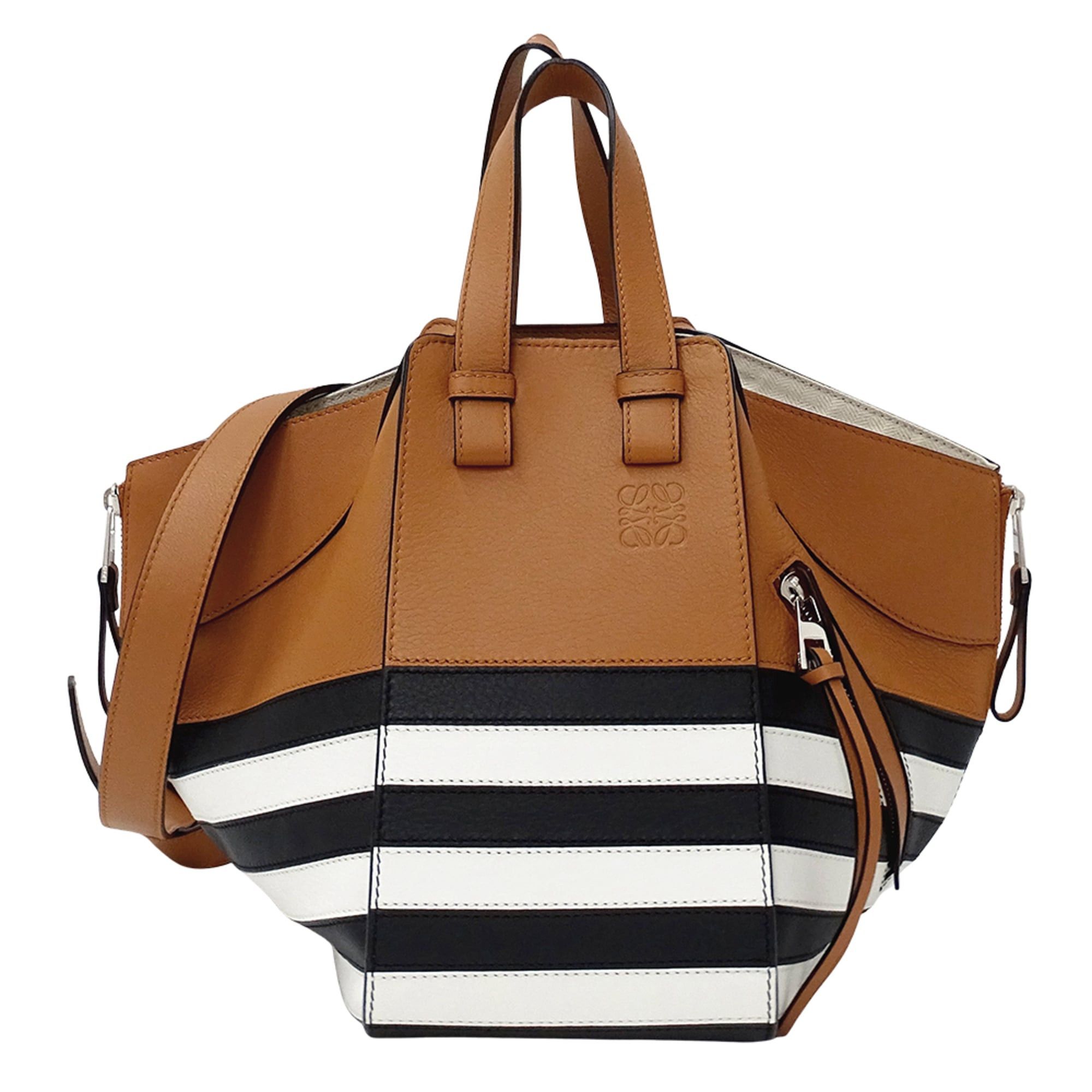Loewe Loewe handbag for women, brand name, handbag/shoulder bag, 2-way, Hammock Mini, leather, brown, black, white striped. Size ONE SIZE - 1 Thumbnail