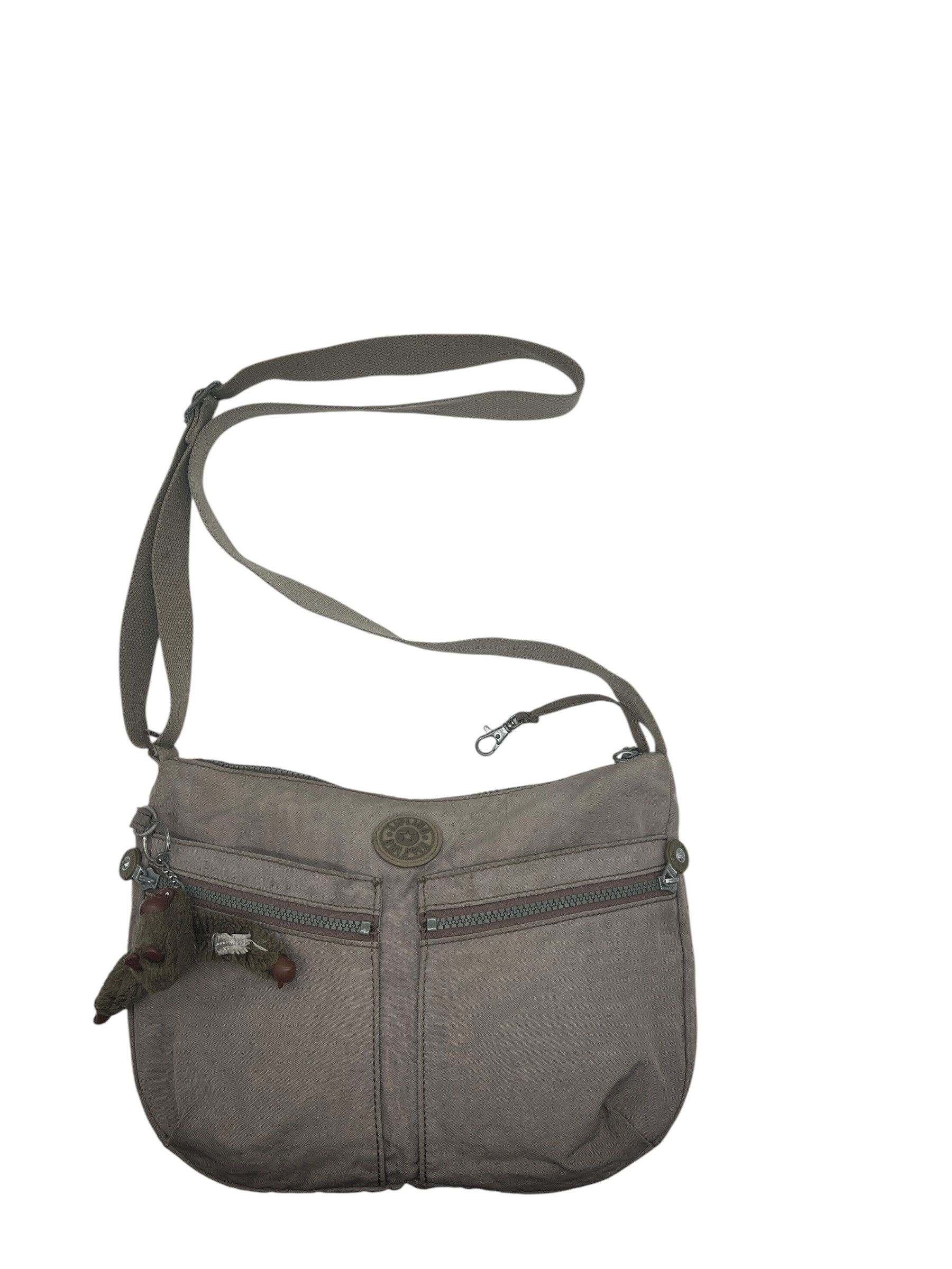 Japanese Brand Kipling Alvar Crossbody Bag Taupe Nylon w/ Monkey Keychain Size ONE SIZE - 2 Thumbnail