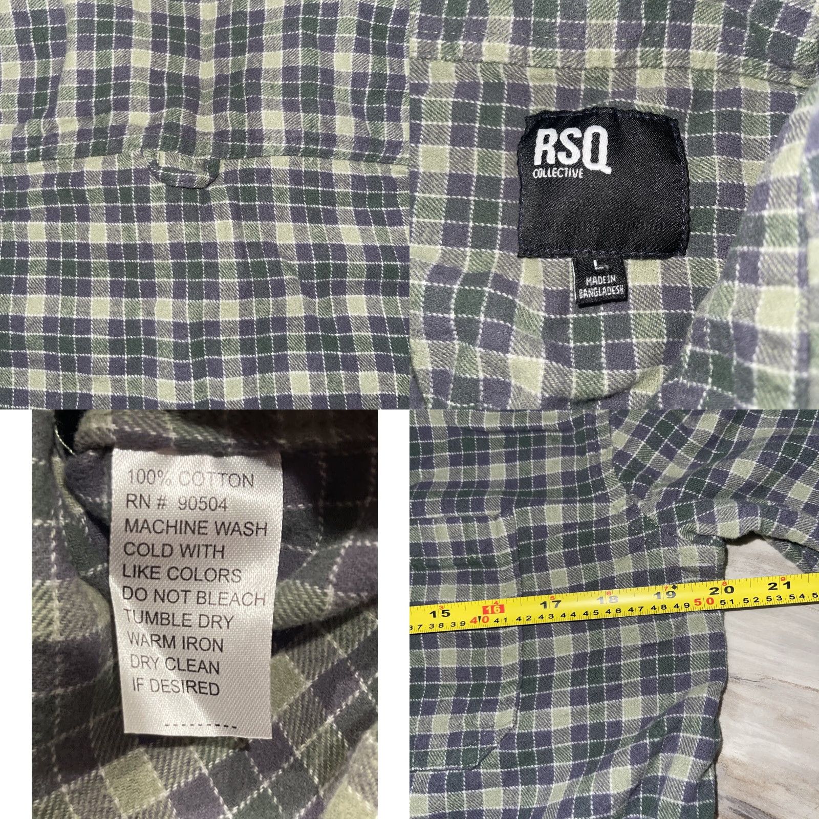 Vintage RSQ Collective Flannel Button-Up Shirt Mens L Green Purple Plaid Long Sleeve Casual Soft Pocket Size US L / EU 52-54 / 3 - 8 Thumbnail