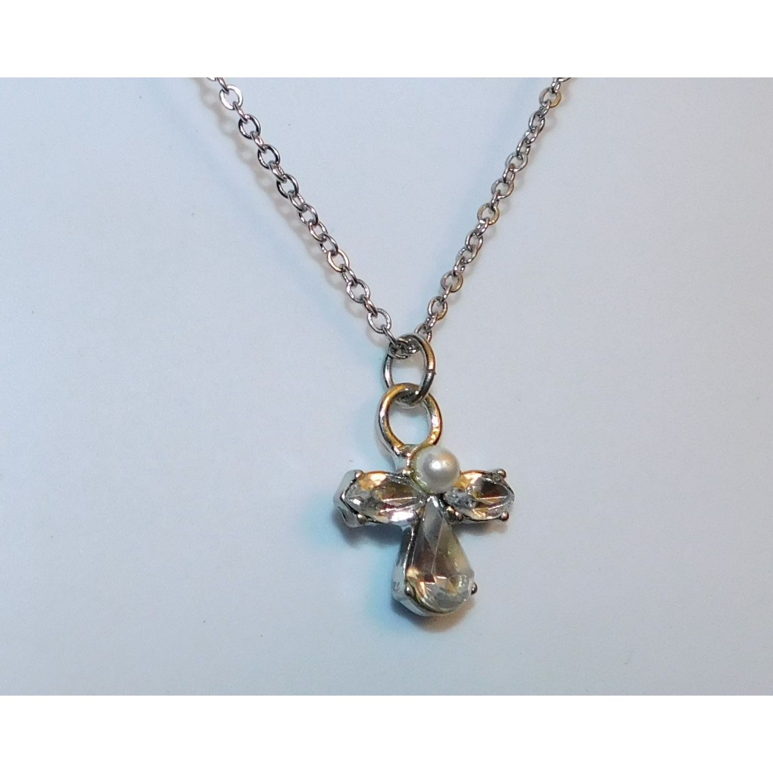 Other Religious Guardian Angel Necklace Clear Gemmed With Silver T Size ONE SIZE - 3 Thumbnail
