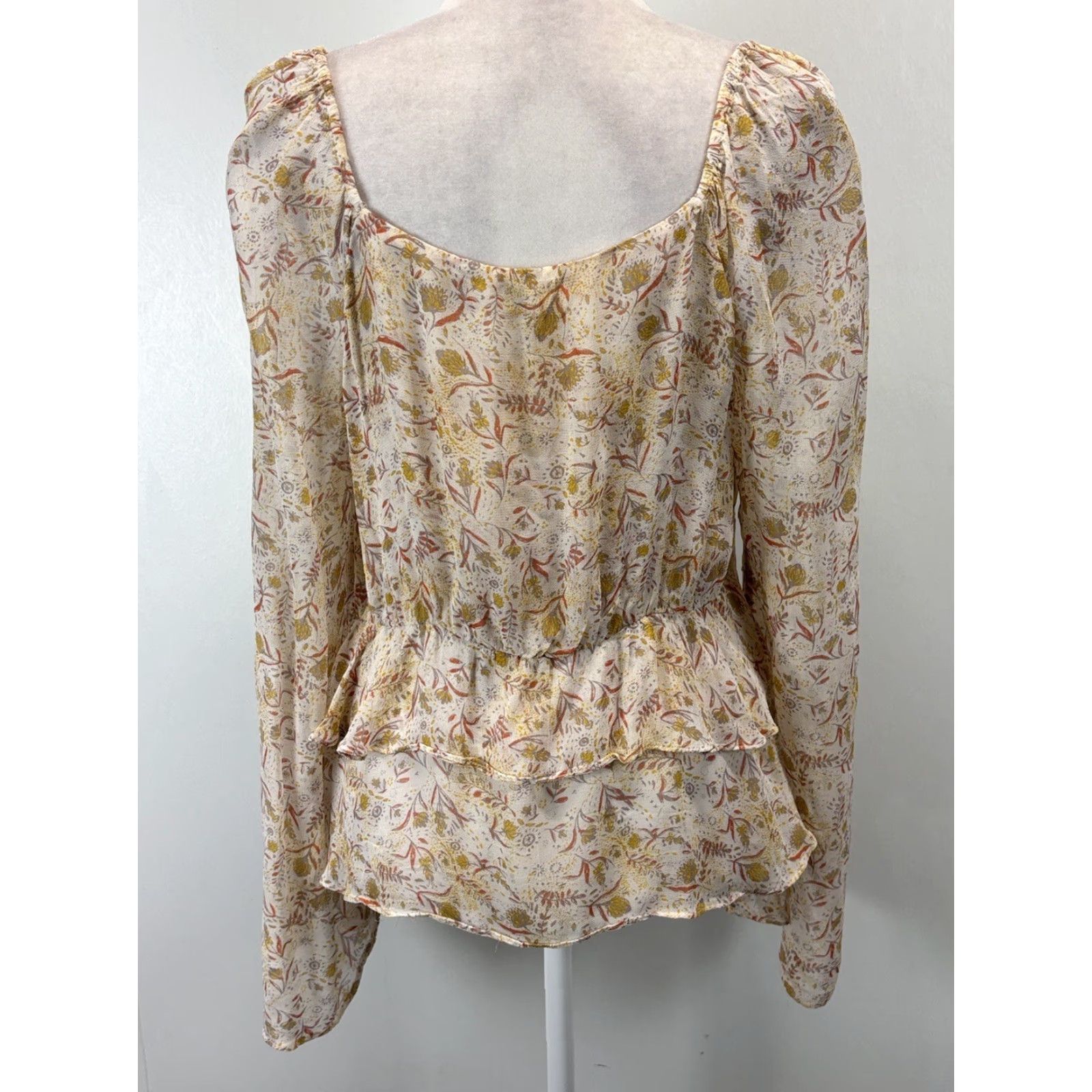 Free People Free People Floral Sheer Bell Sleeve Blouse Medium Beige Womens Size M / US 6-8 / IT 42-44 - 3 Thumbnail