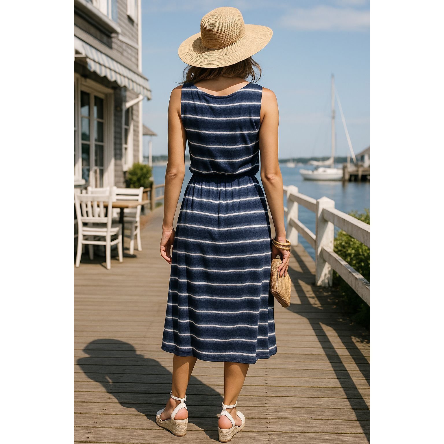 Other AB Studio XS Navy Striped Sleeveless Cowl Neck Dress Nautica Size XS / US 0-2 / IT 36-38 - 5 Thumbnail