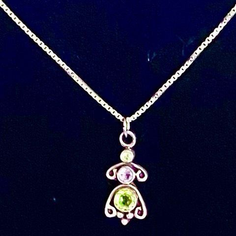 ADS# Sterling 925 Silver Necklace w/ Peridot Gem Accents