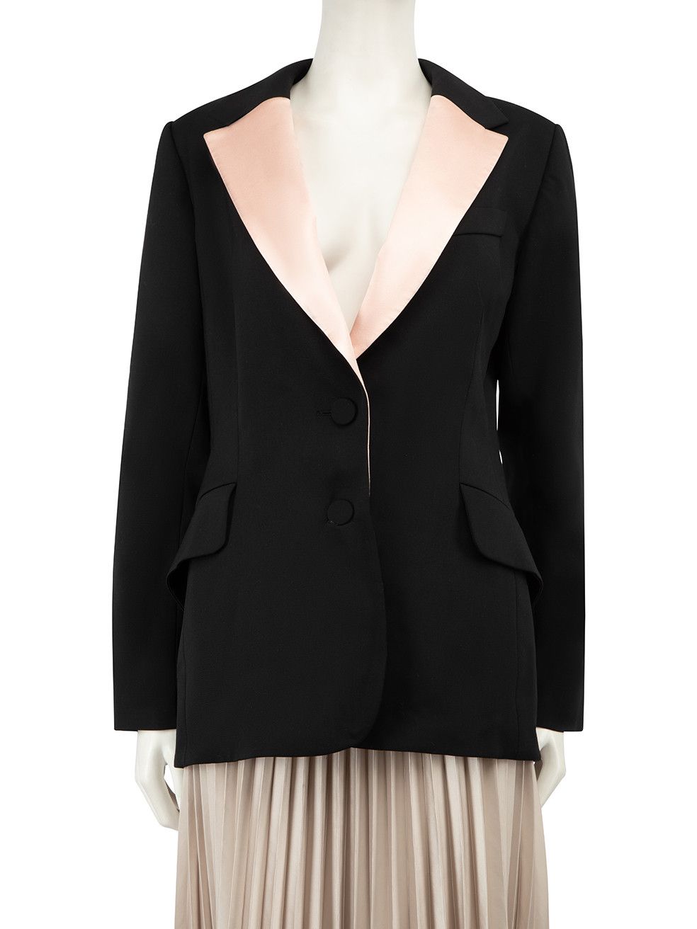 image of Carolina Herrera Black Wool Satin Lapel Tuxedo Jacket, Women's (Size XL)