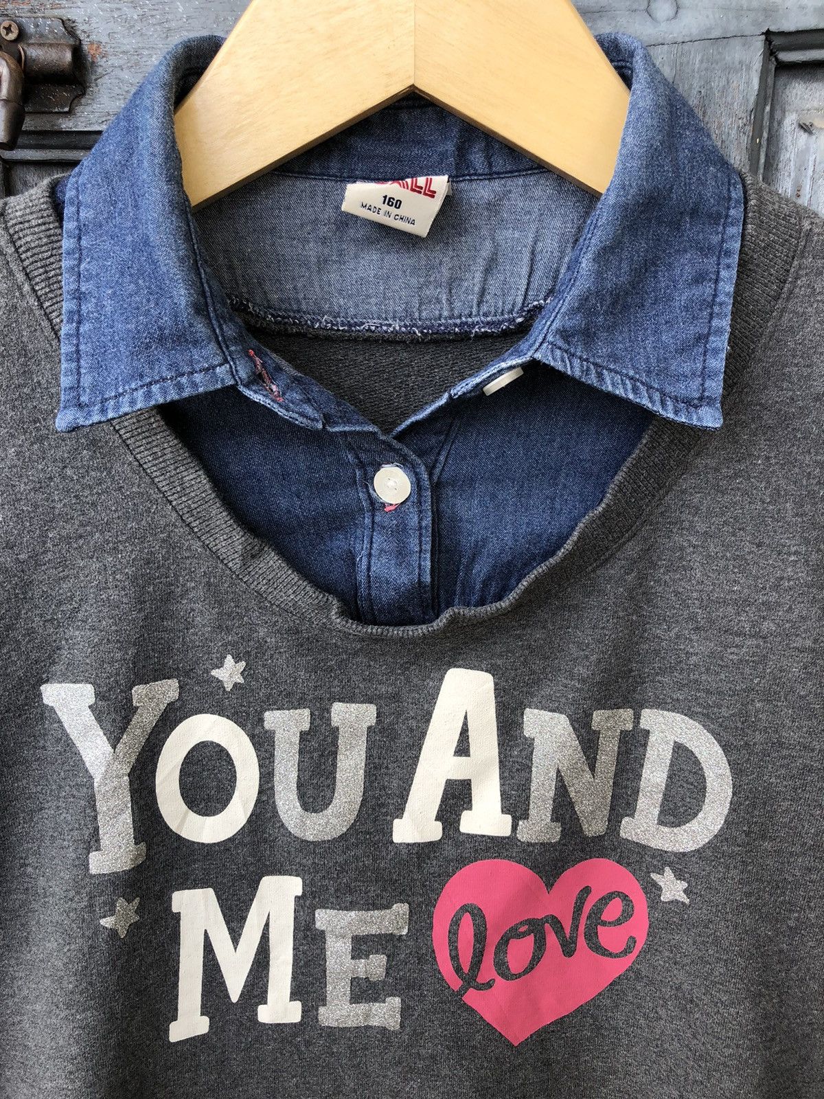 Japanese Brand USALL Double Layer Sweatshirt Denim Lovely Poem You and Me 🩷 Size M / US 6-8 / IT 42-44 - 8 Thumbnail