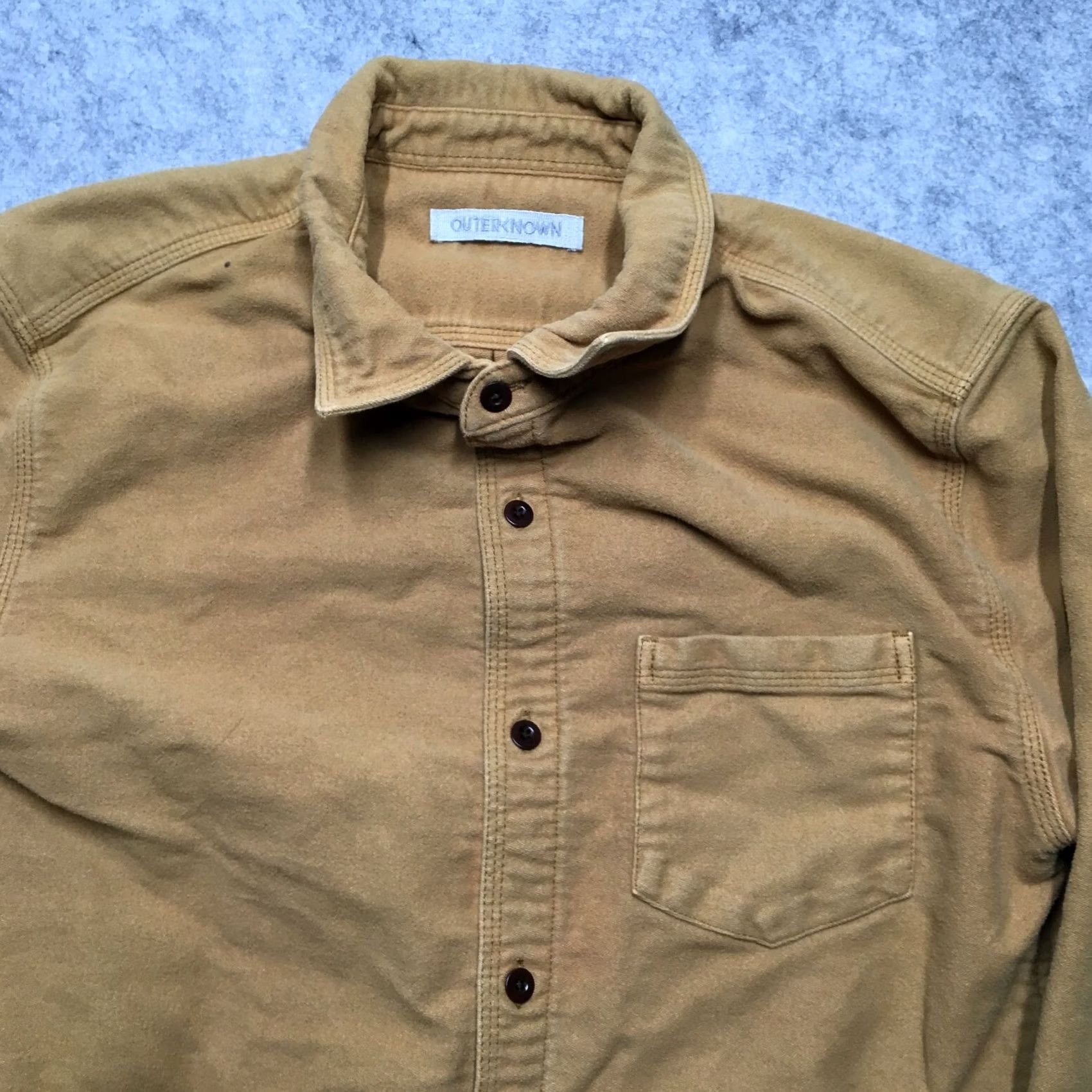 Outerknown OUTERKNOWN Chamois Flannel Shirt Men M Gold Heavyweight Button Surf Beach Long Sleeve Collared Pocketed Button-Up Vintage: No Size US M / EU 48-50 / 2 - 3 Thumbnail