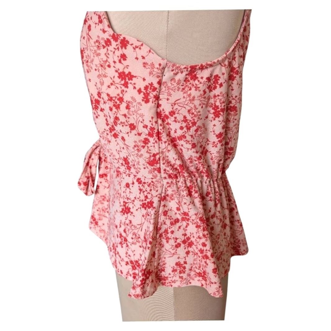 Vintage Meraki Halter Top Pink Floral Scalloped Peplum Tie Front Women L Reg. Casual, Party, Cocktail Dresses & Tops Women Size L / US 10 / IT 46 - 3 Thumbnail